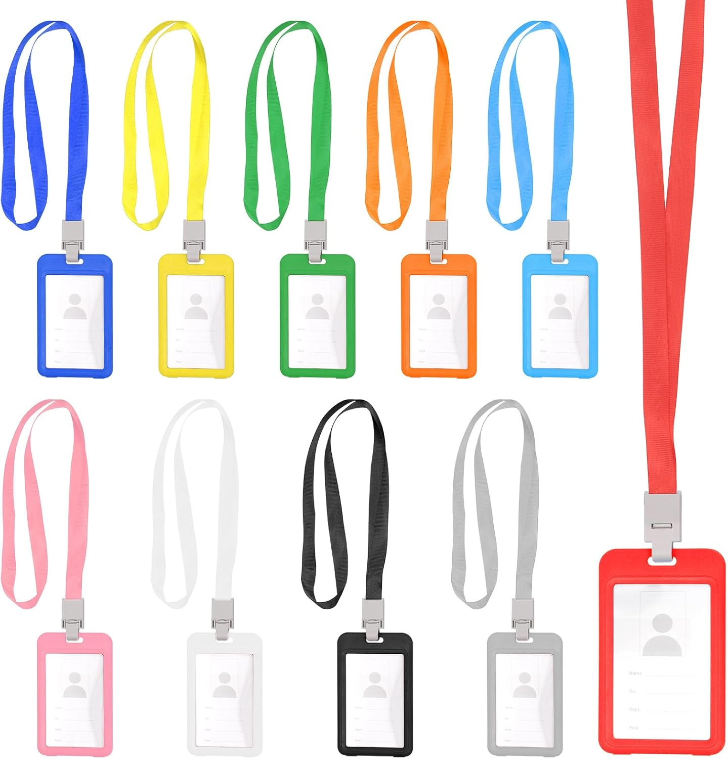 Glarks 10Pcs Vertical Double Sided Clear ID Badge Card Holder with Neck Lanyard Set, 10 Colors Waterproof Type Plastic Name Tag Badge ID Card Holder and Lanyard for Work ID and Office School image number 4