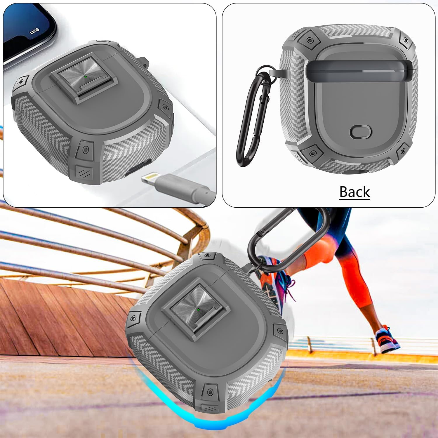 For Bose Quietcomfort Ultra 2Nd Gen/Quietcomfort Ultra/Quietcomfort Earbuds 2 Protective Case, Stylish Carbon Fiber Pattern and Safety Lock Button Design (Gray) image number 2