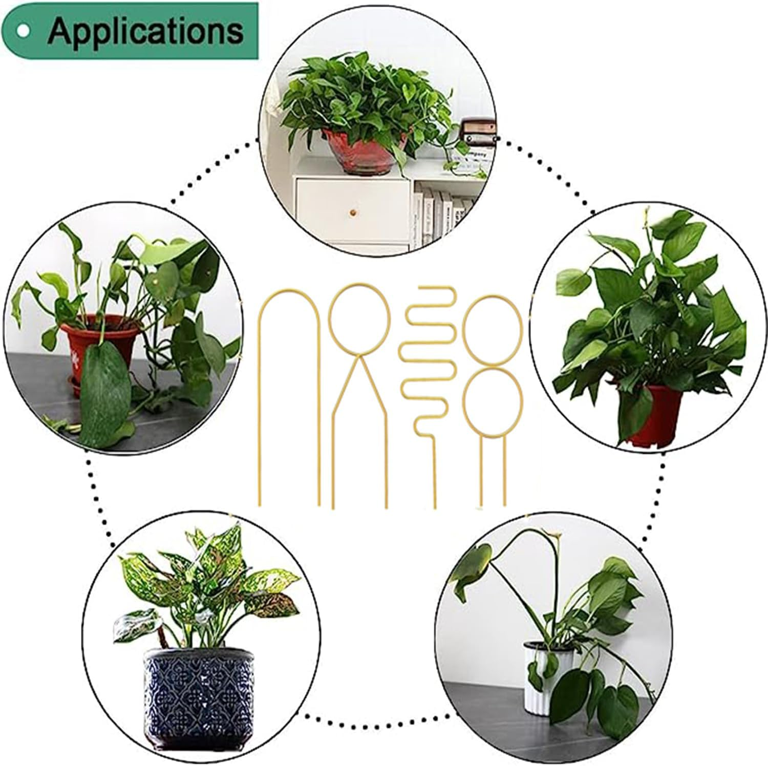 4 Pcs Small Trellis for Potted Plants, Mini Metal Iron Trellis, Rust-Proof Plant Stem Support Stakes, Indoor Potted Plants Holders for Garden Climbing Plant, Hoya, Pothos, Flower, Monstera image number 4