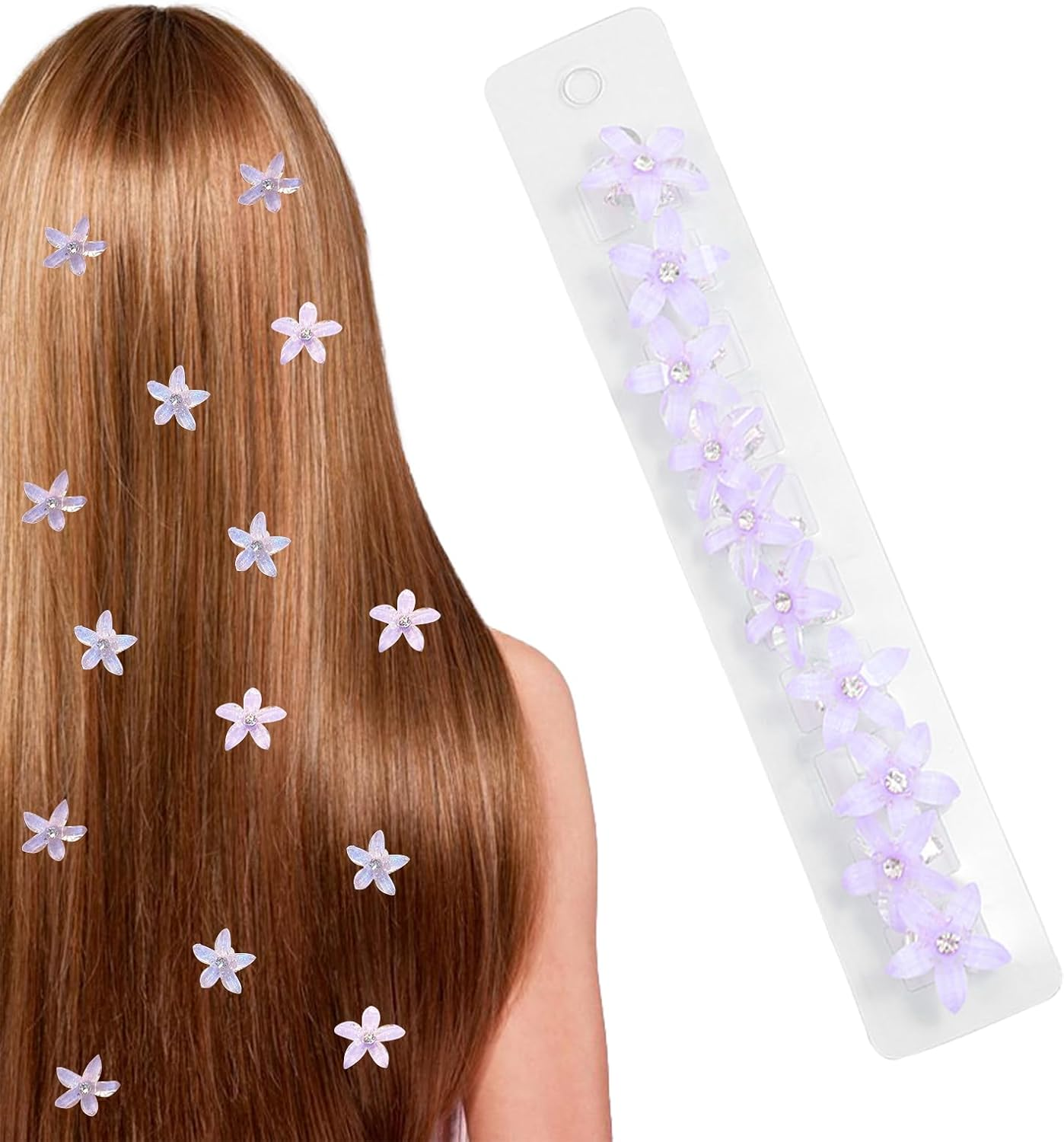 Pack of 10 Flower Hair Clips, Small Hair Clips, Girls' Hair Accessories with Rhinestones, Small Accessories Hair Clip, Flower Hair Accessories, Orchid Hair Clip Set, for Girls and Women (Purple) image number 6