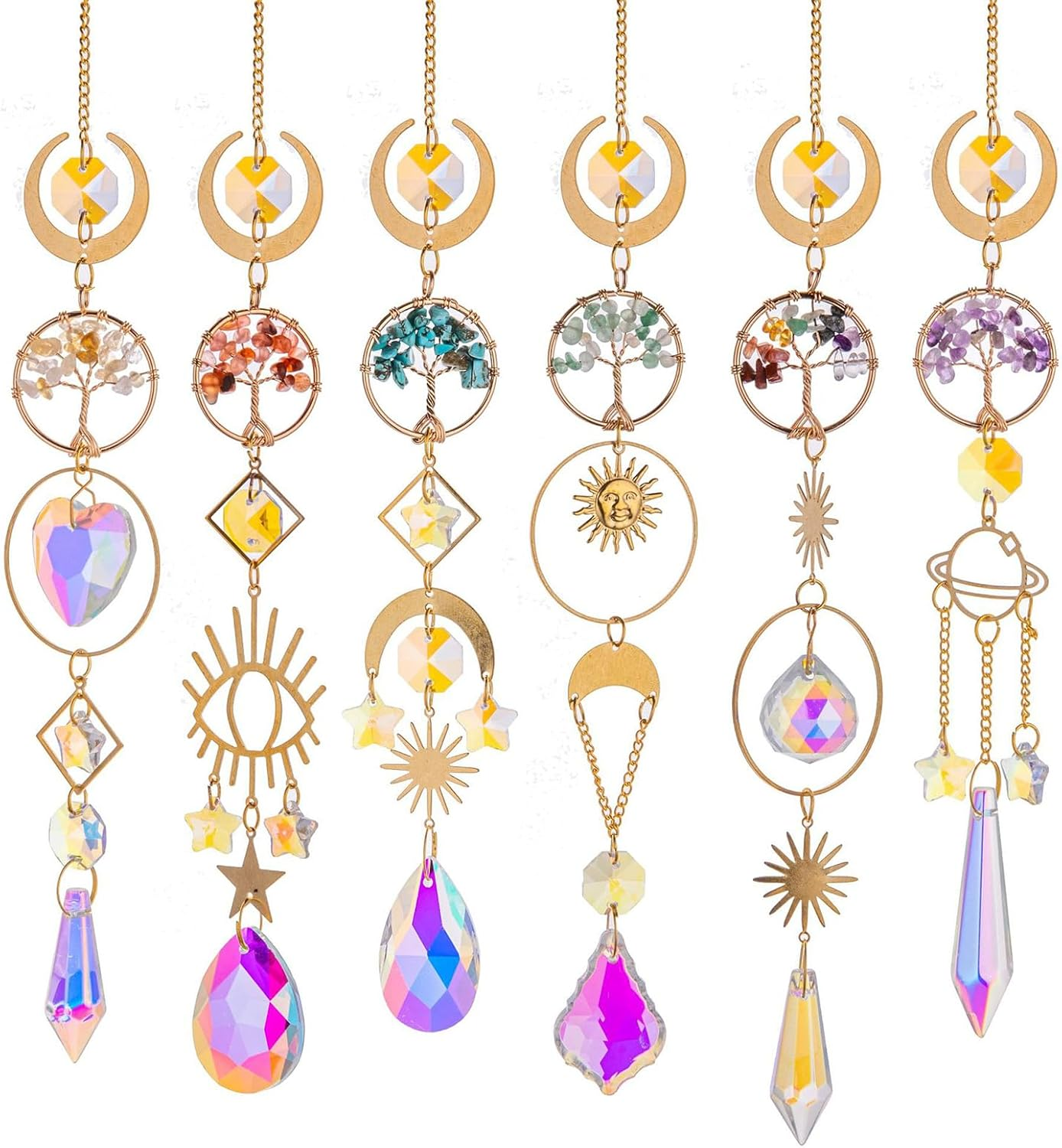 6 Pcs Suncatchers for Garden & Windows Hanging - Rainbow Prism Sun Catchers with Amethyst, Citrine, Carnelian, Green Aventurine, Turquoise, Healing Crystals Home Decor image number 4