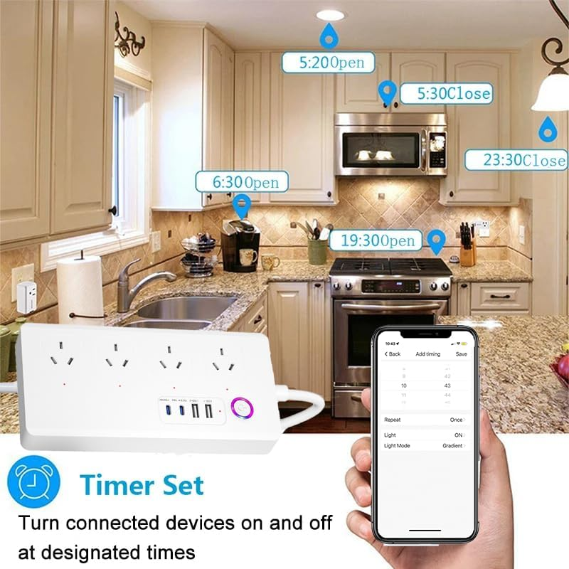 Uantii Tuya Wifi Power Strip Surge Protector Smart Universal Power Extension with 2 Type C Port(Pd 20W Fast Charging),Timing Schedule App Control Compatible with Alexa Works with Google Home (White) image number 2