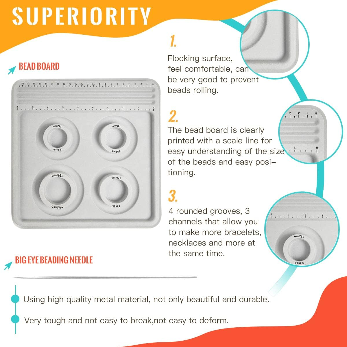 Hobbyworker the Bead Boards Bracelet Sizer Measurement Tool 4 round Grooves for Jewerly Bracelets Necklaces Making Supplies image number 5