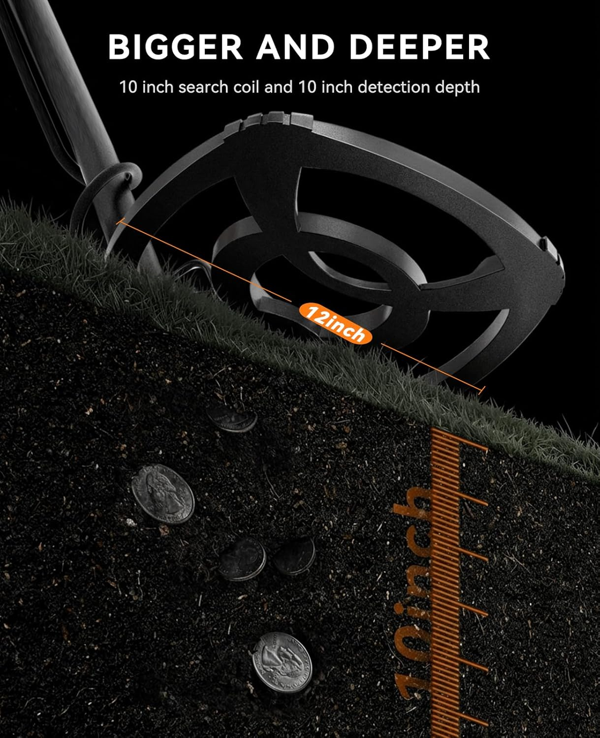 SUNPOW Metal Detector for Adults Professional - High Accuracy with 12" Waterproof Coil, 2X Backlit LCD Display, Advanced DSP Chip, 5 Modes, Adjustable Length (19"-59"), Sturdy Spiral Structure -OTMD14