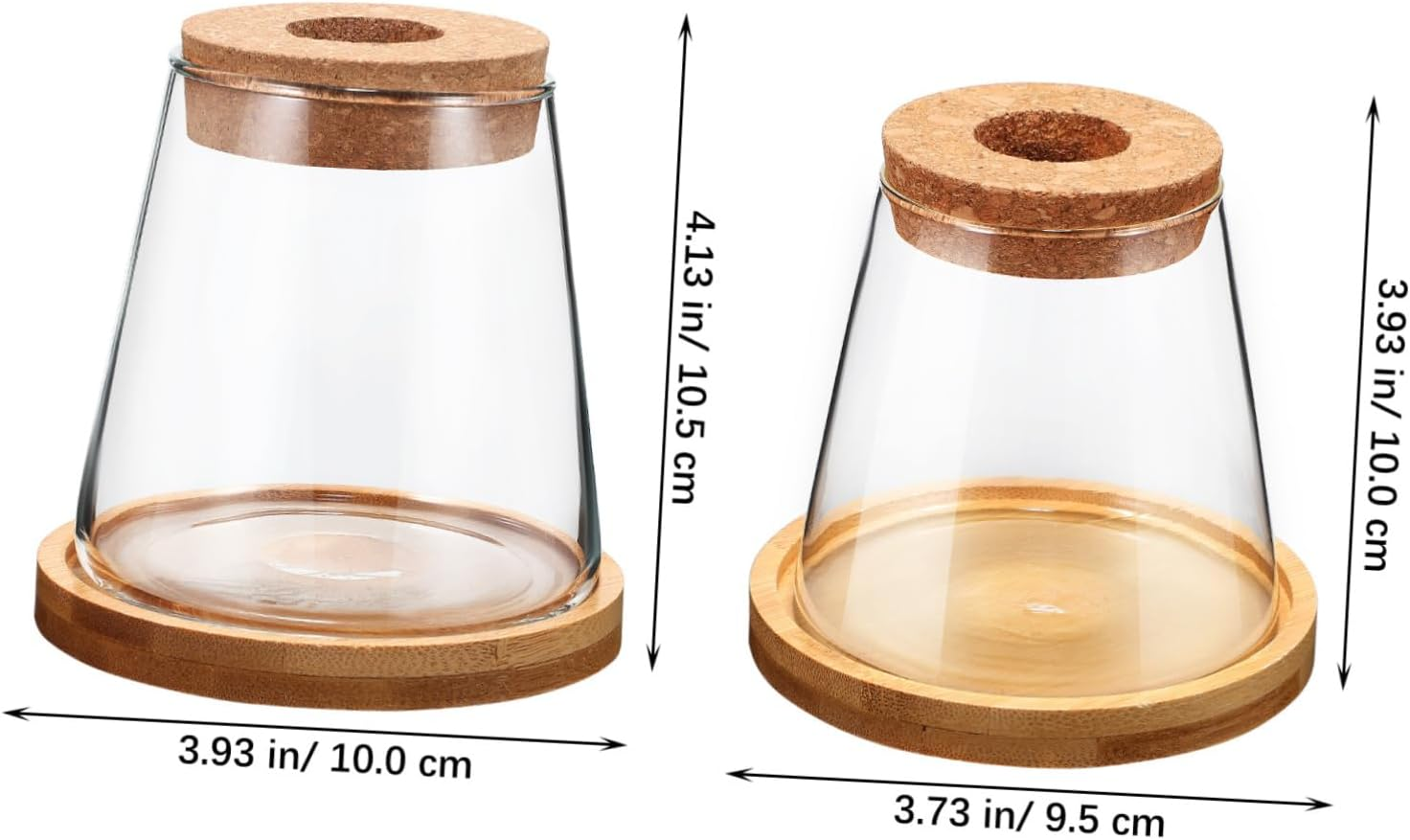 2Pcs Hydroponic Planter Glass Propagation Station with Bamboo Stand and Perforated Wooden Stopper 330Ml for Indoor Water Planting and Terrarium Gardening image number 3