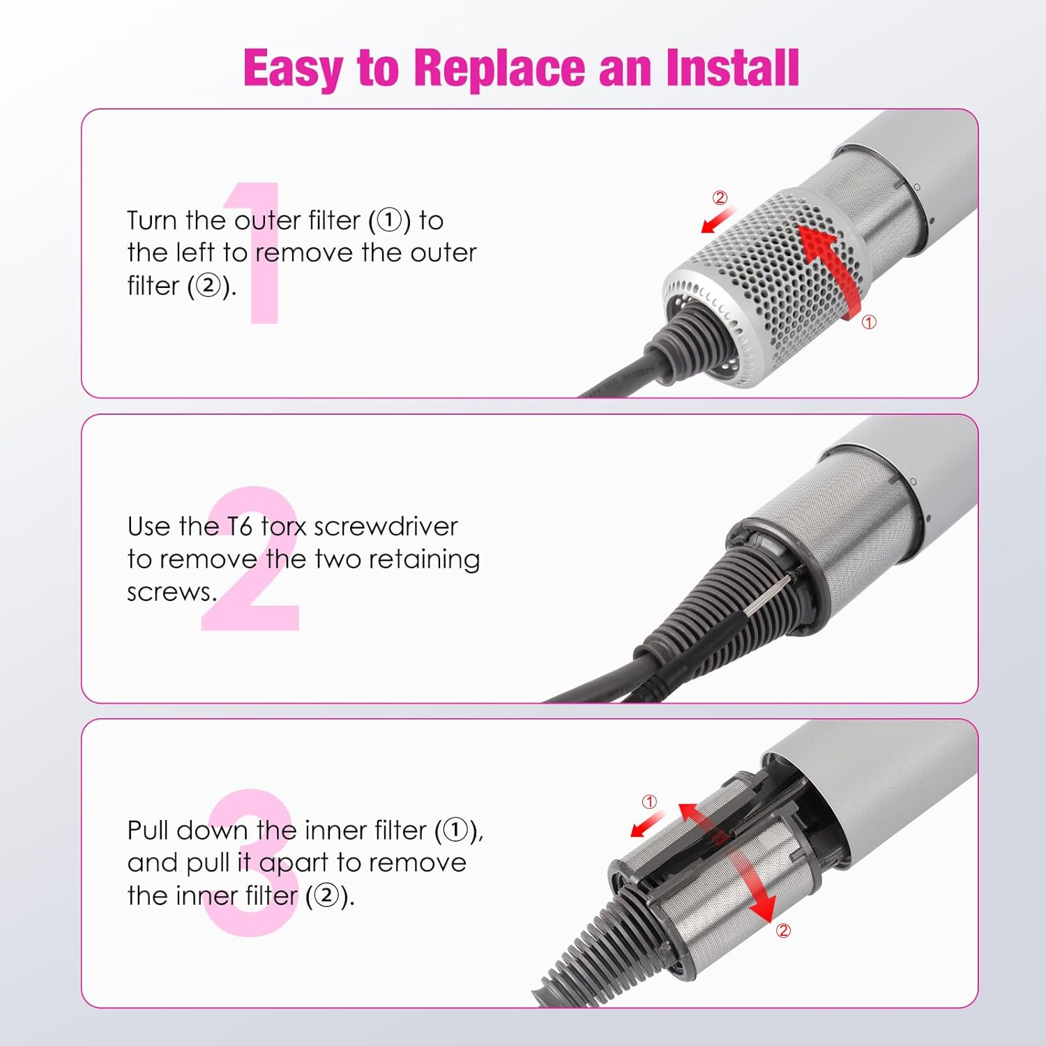 Inner Filter Mesh Compatible with Dyson Supersonic Hair Dryer HD01 HD03 HD08 Models, Metal Build-In Net Mesh Strainer Cover Attachments Part image number 4