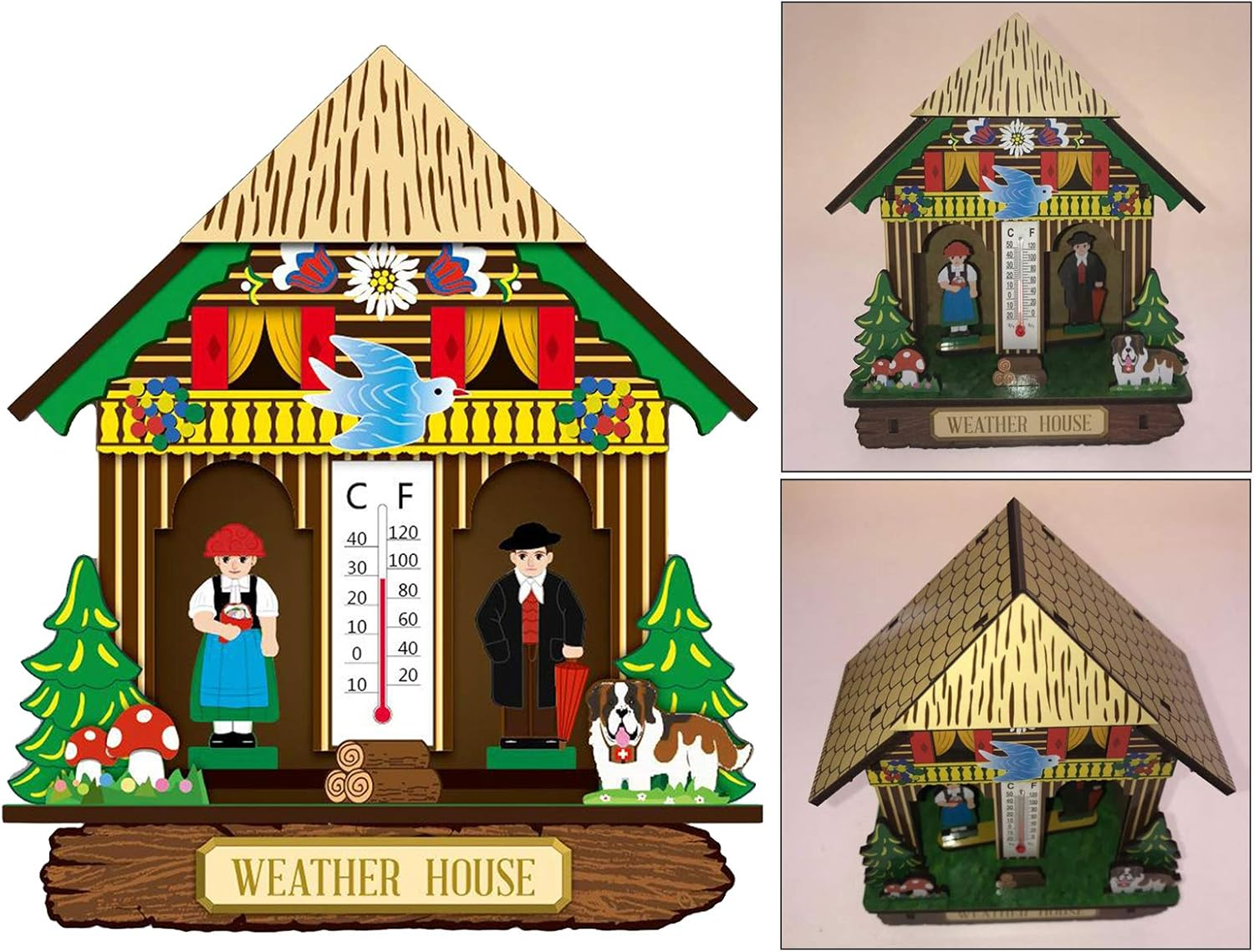 Wooden Indoor Hygrometer, Wall Hanging Temperature Humidity Monitor for Home, Bedroom, Kitchen, Patio, Wine Cellar, 14X6X13Cm image number 3