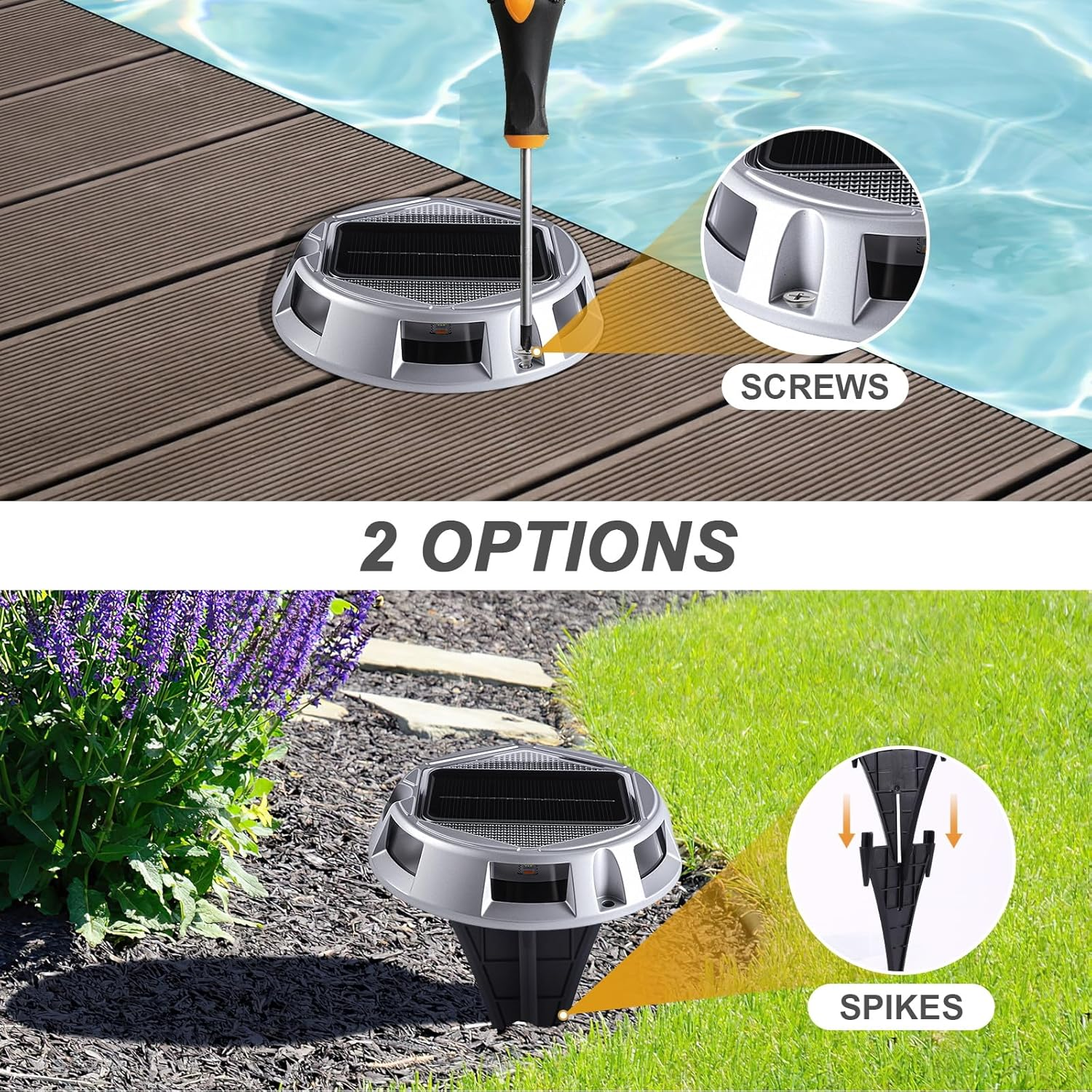 Roshin 4 Pack Solar Driveway Lights Outdoor, RGB 9 Colors 3 Dynamic Modes Solar Deck Lights, IP67 Waterproof Warning Step Lights for Sidewalk Walkway Pathway Dock Lawn Garden Decor image number 6