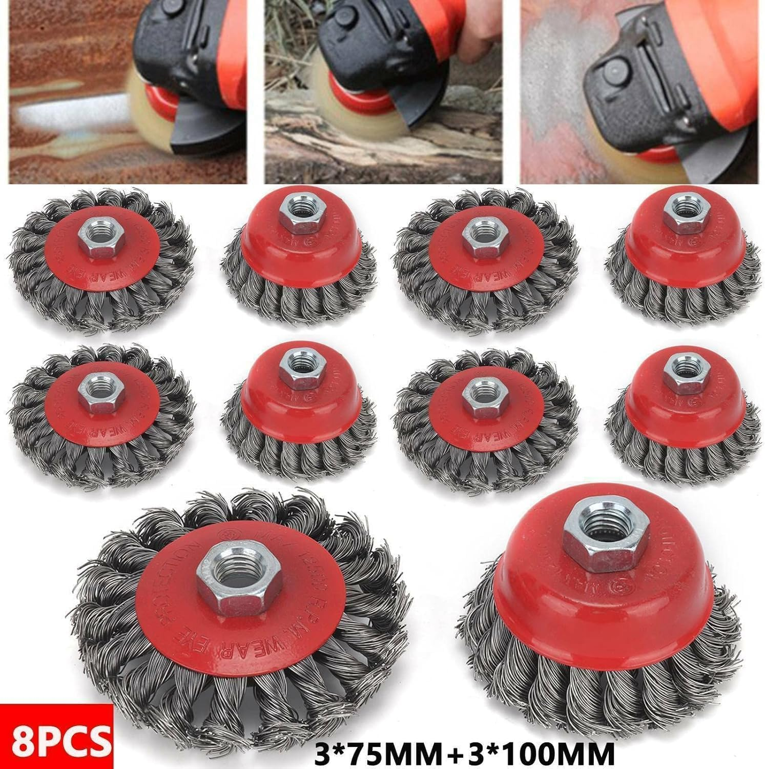 Youngly 8Pcs Wheel Disc Cup Brush Twist Knot Wire Set Kit for Angle Grinder M14 Crew image number 2
