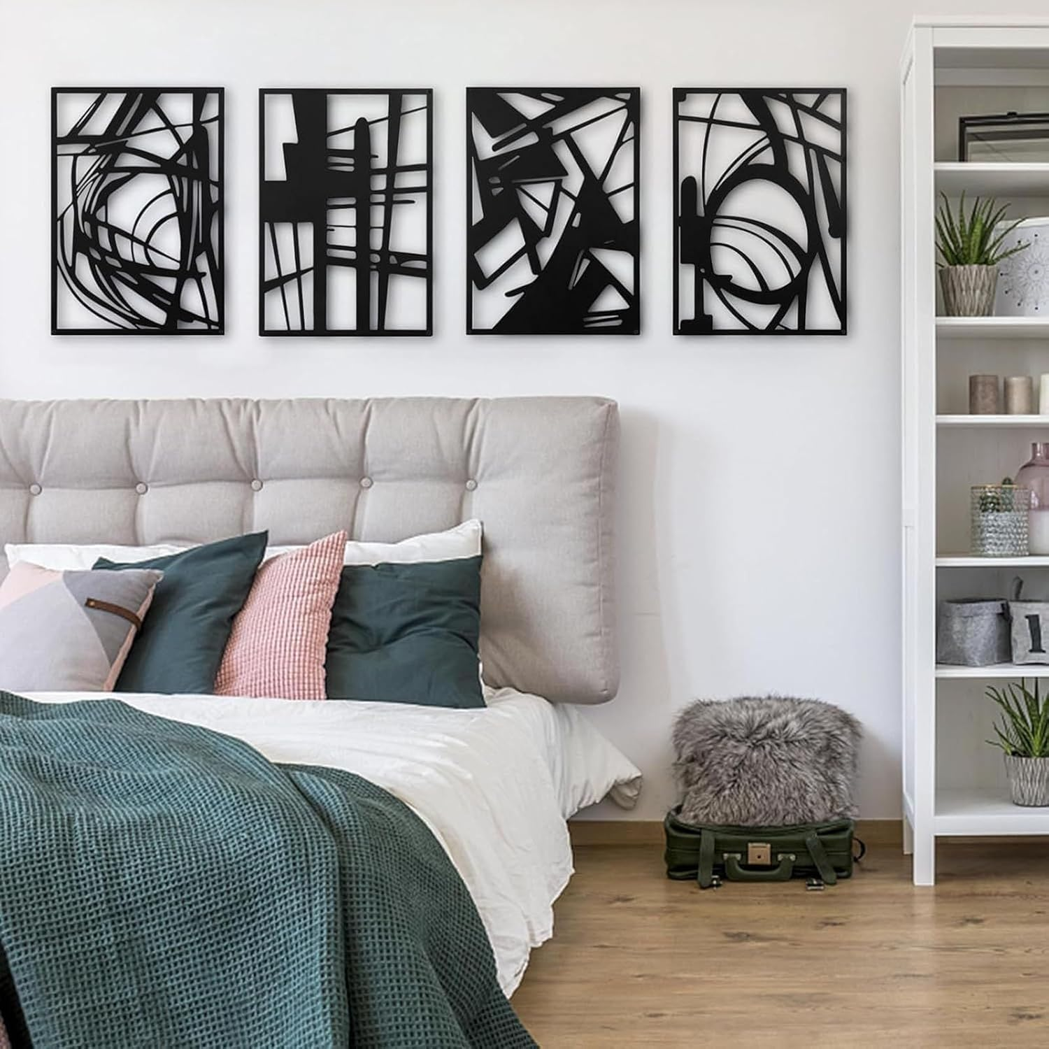 Forubar 4 Pack Black Abstract Metal Wall Art, 3D Textured Metal Wall Sculptures, for Living Room Bedroom Bathroom Study Room image number 3