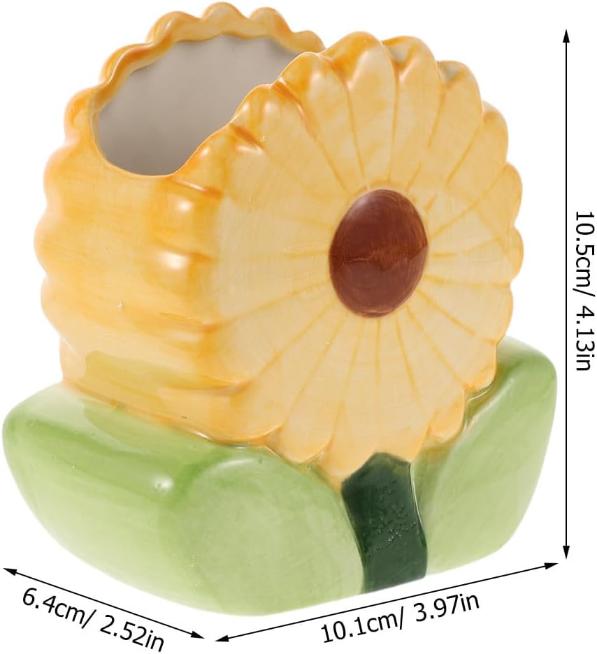 IDEANATEGRATE Aesthetic Pen Holder: Ceramic Flower-Shaped Pencil Organizer - Cute Makeup Brush Holder - Decorative Pencil Cup for Desk Office Vanity Home Decor image number 3