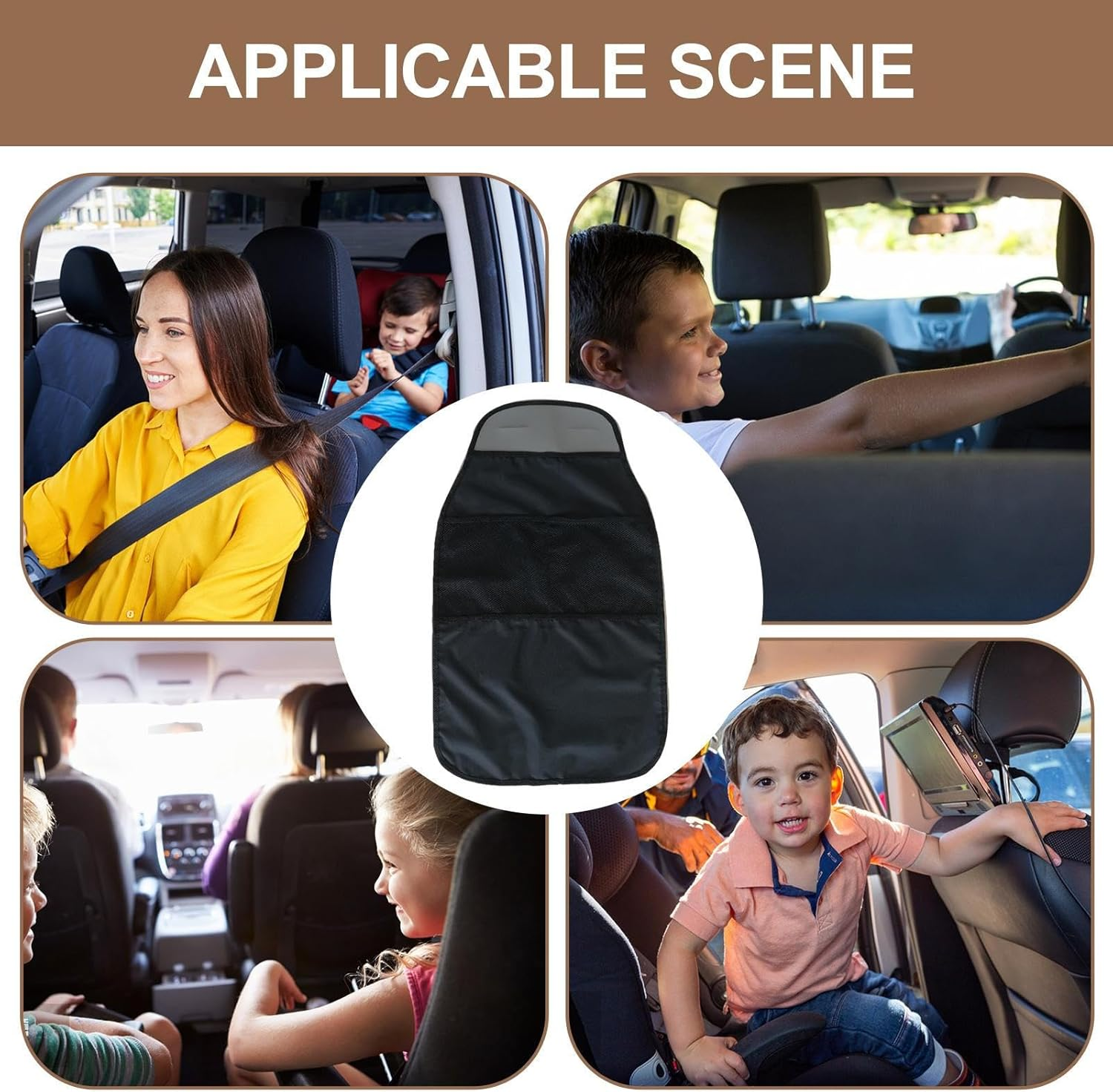 Seat Protectors for Vehicles Back Seat Kids - Adjustable Car Seat Back Protector with Organizer - Kick Mats, Dust Proof Seat Covers for Car Seat, Vehicles Pets, Kids Feet Pochy image number 3