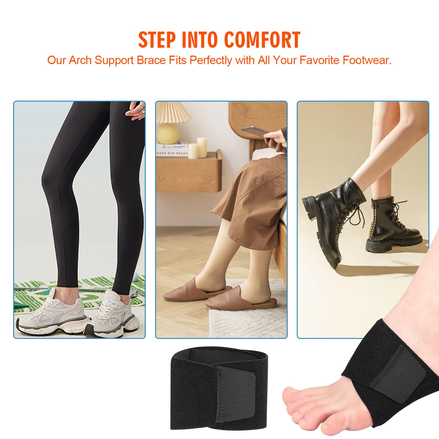 Arch Support Braces for Plantar Fasciitis Relief,Non-Slip Wearable Arch Support,H HOME-MART Built-In Orthotics Gel Pads for Flat Feet High & Fallen Arch Unisex Fit image number 6