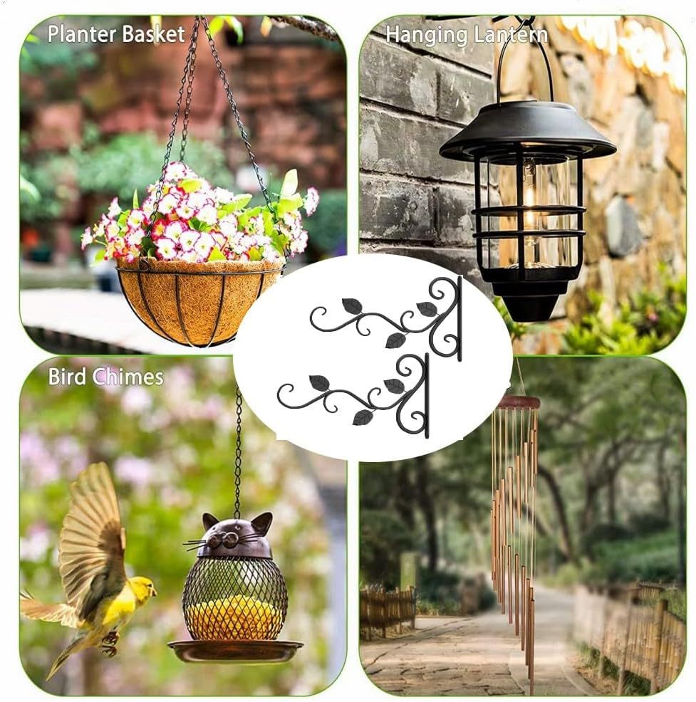 Wall Hanging Plant Bracket, 2 Pcs Retro Outdoor Indoor Garden Hook D&eacute;cor Alloy Decorative Plant Brackets Hooks, Wall Mount Plant Hangers with Screws for Bird Feeders, Planters, Black image number 3