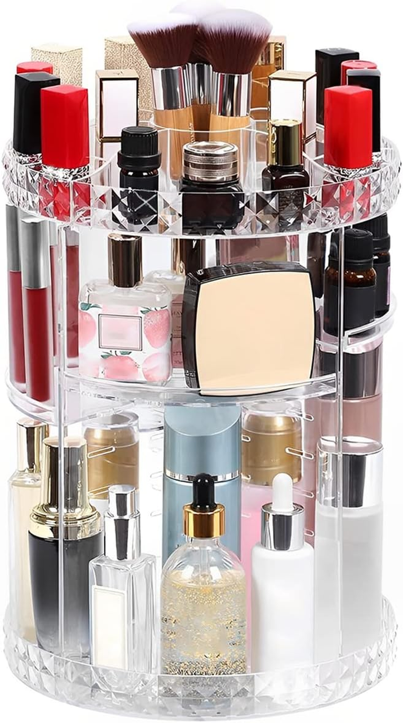 Rotating Makeup Organizer, Makeup Stand with 3 Tiers Compartment 360 Degree Small Rotating Makeup Organizer, Large Capacity Cosmetic Storage Display Box Clear (Transparent) image number 1
