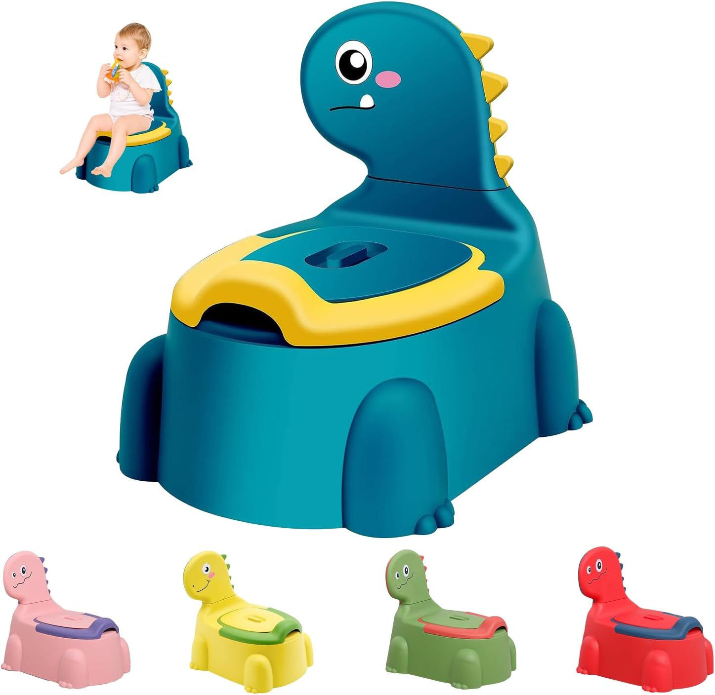 Kids Potty Seat - Dinosaur Potty Training Seat with Lid, Comfortable Toddler Toilet Seat for Boys and Girls Aged 1-6 Years Old(Light Blue)
