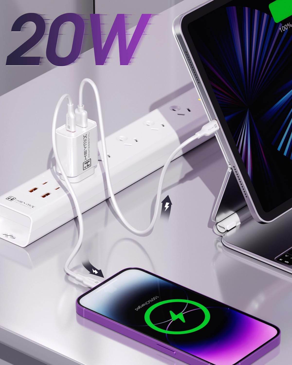 HEYMIX 20W USB C Fast Charger, 4-Pack PD USB-C Dual-Port Wall Plug with Fast Charging QC3.0, Compatible with Iphone 14/13/12, Pixel 7/6, Switch, S22/21 image number 3