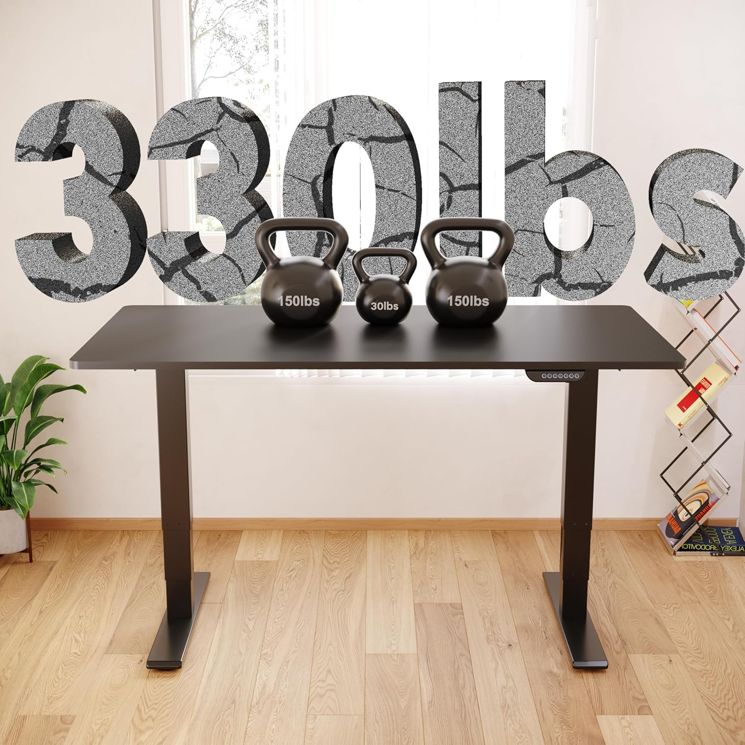 FLEXISPOT E6 Dual Motor 3 Stages Standing Desk 120X60 Cm Whole-Piece Board Electric Height Adjustable Desk Stand up Desk Large Load Capacity(Black Frame + Black Desktop) image number 3