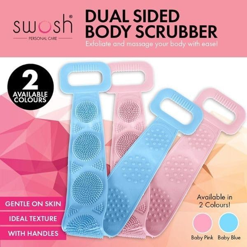 Swosh Silicone Exfoliating Back Strap & Scrub with Handles, Blue/Pink, 11.5 Cm X 63 Cm Size image number 2