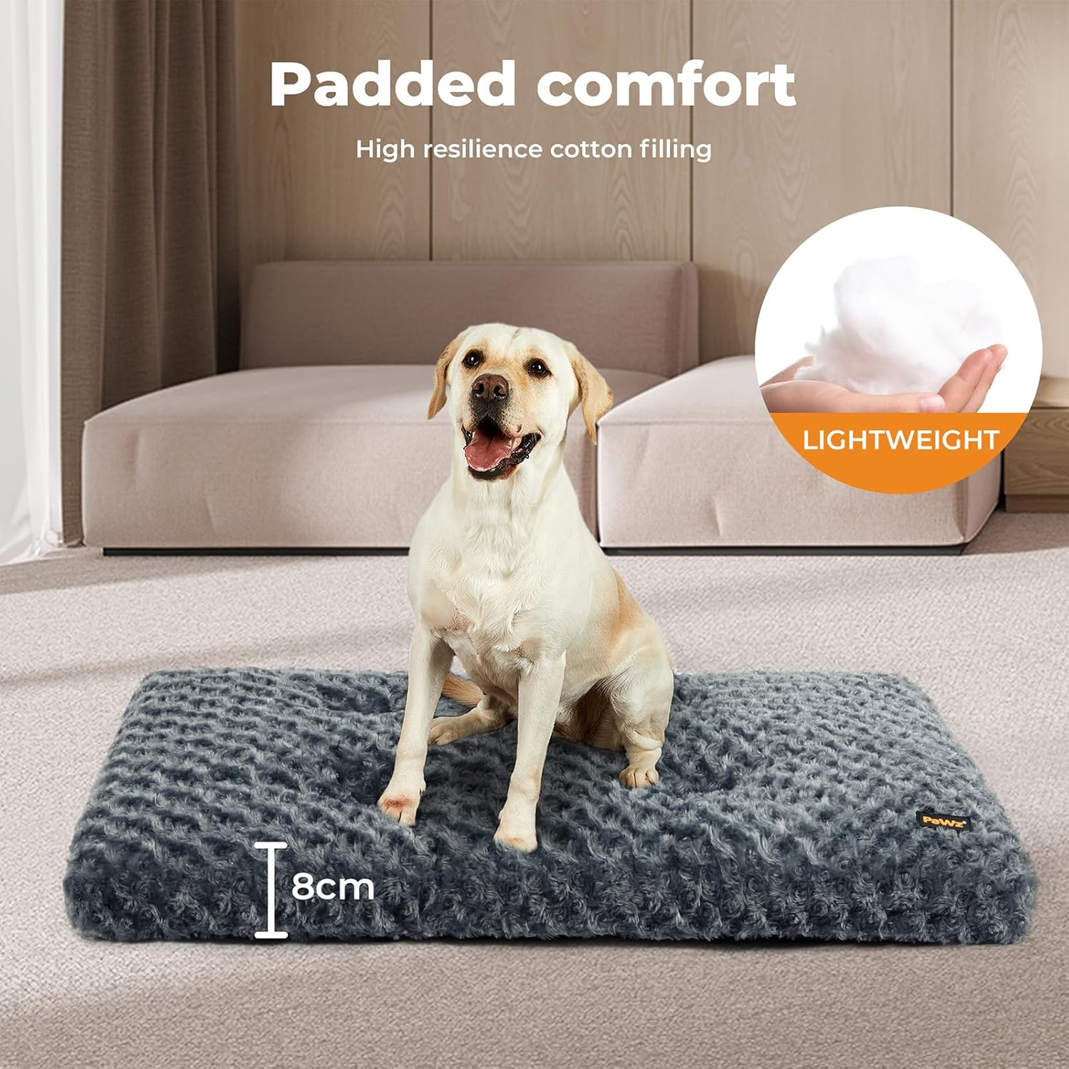 Pawz Pet Bed Dog Beds,8Cm Soft Pet Bed Mat with Plush Velvet,Dog Crate Bed for Medium Large Dog,Machine Washable Dog Bed Pad, Swirl Pattern Dog Mattress Mat,Warm Mattress Cushion,Grey image number 1