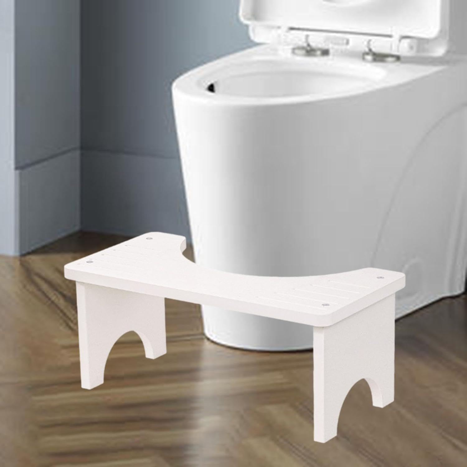 STARTIST Wooden Squat Stool for Adults, Bathroom Step Ladder with Non-Slip Base, White, as Described
