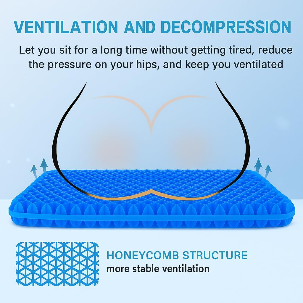 Gel Seat Cushion for Office Chair & Car &ndash; Extra Thick Honeycomb Design, Pressure Relief & Breathable Comfort, Non-Slip Cover &ndash; Tailbone & Back Support Pad for Home, Work, Travel image number 3