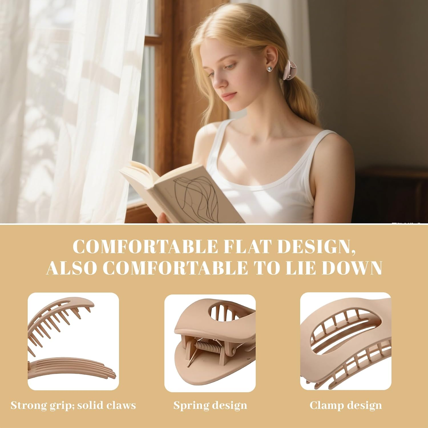 Pack of 6 Hair Clips for Women, Hair Clip, Flat Claw Clip, French Hair Clips Women, Strong Hold Side Hair Clips, French Hair Clip for Thick and Thin Hair image number 5