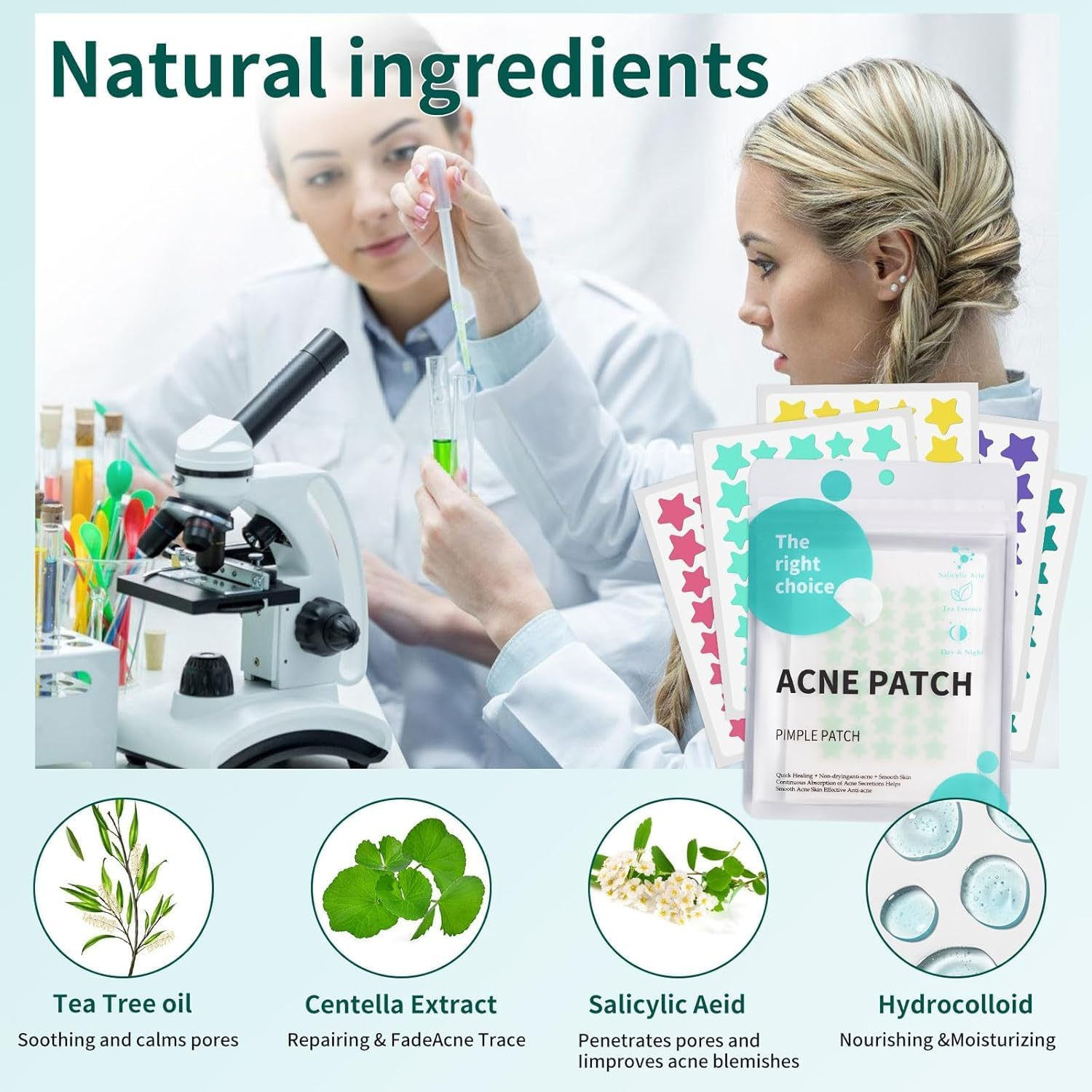 Pimple Patches - Coloured Star Hydrocolloid Acne Patches for Makeup & Cover | Blemish Absorbing Spot Treatment Stickers | Invisible Xmas Gift (5 Sheets, 255 Pcs) image number 4