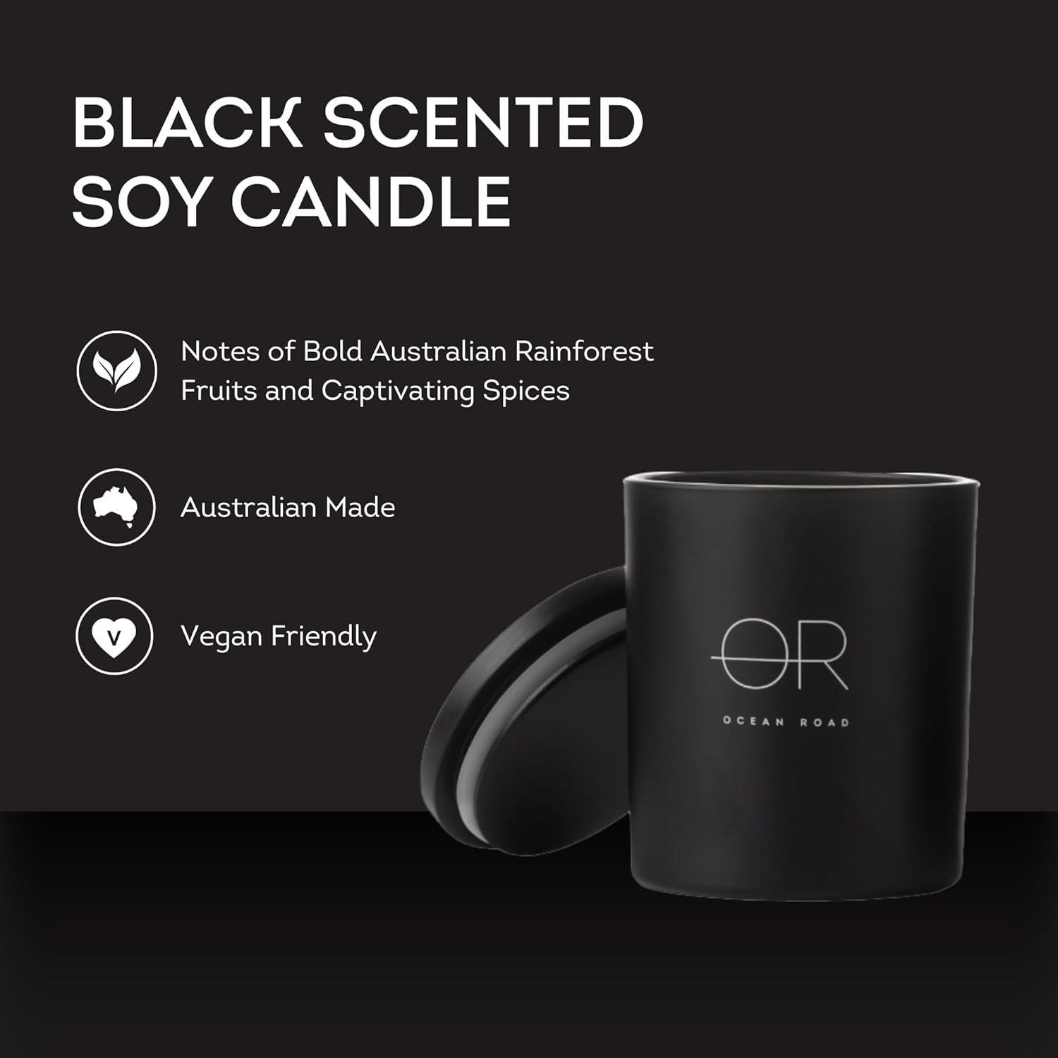 Ocean Road Black Soy Scented Candle 380Gms &ndash; Bold Australian Rainforest Fruits & Captivating Spices Fragrance &ndash; Vegan, Ethically Sourced, Sustainable Luxury Candle with 50 Hour Burn Time image number 5