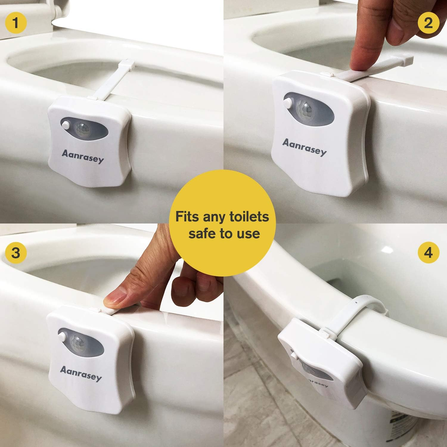 Aanrasey Toilet Night Light, Toilet Bowl Light, Motion Sensor Activated LED Night Light, 8-Color Toilet Light up for Bathroom Decor, Kids Bathroom Set Cool Stuff (2 Pack) image number 2