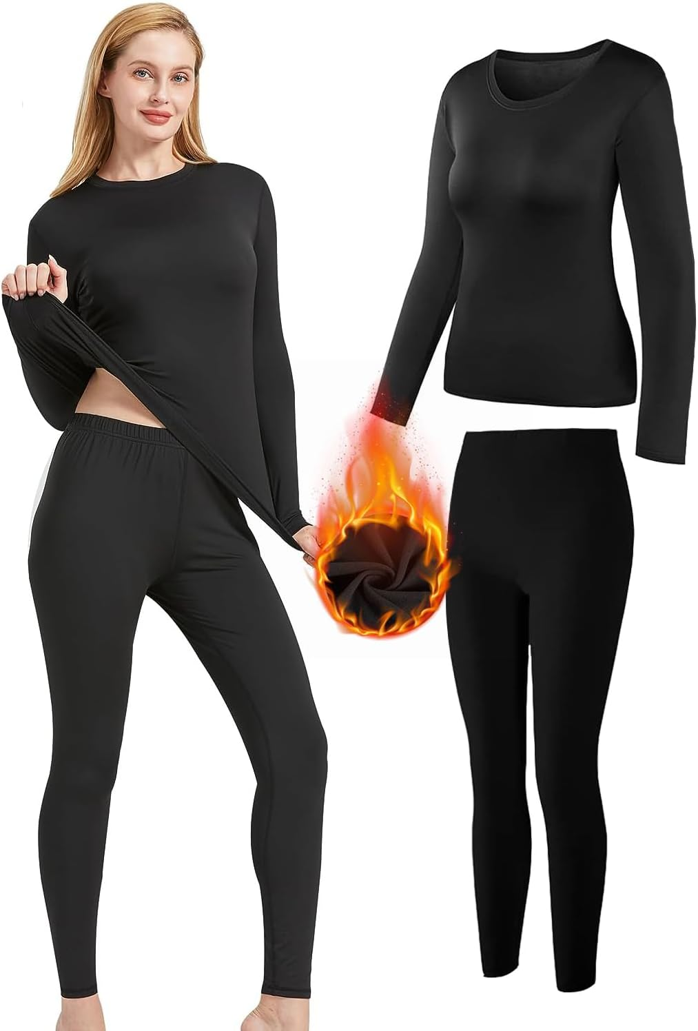 FANBOLD Thermal Underwear Set for Women - Long Sleeve Top and Pants, Soft Comfortable Base Layer for Winter Snow or Ski