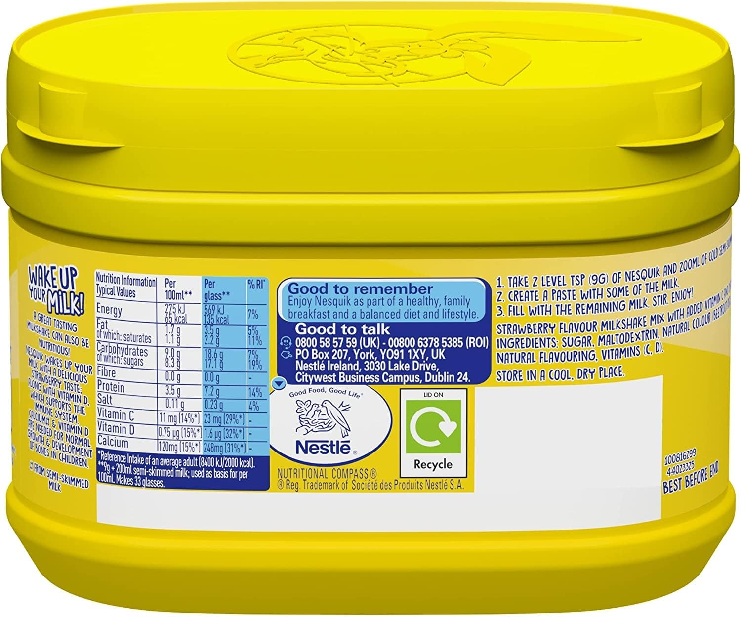 Nesquik Banana Flavoured Milkshake Powder Mix with Vitamin D and Calcium, 2 X 300G image number 1