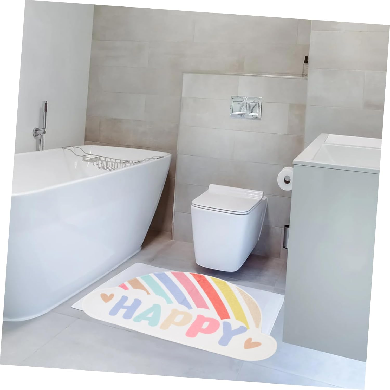 JOINPAYA Anti-Skid Rainbow Door Mat - Cute Absorbent Rainbow Bathroom Rug 60X40Cm for Kids Room and Home Use image number 4