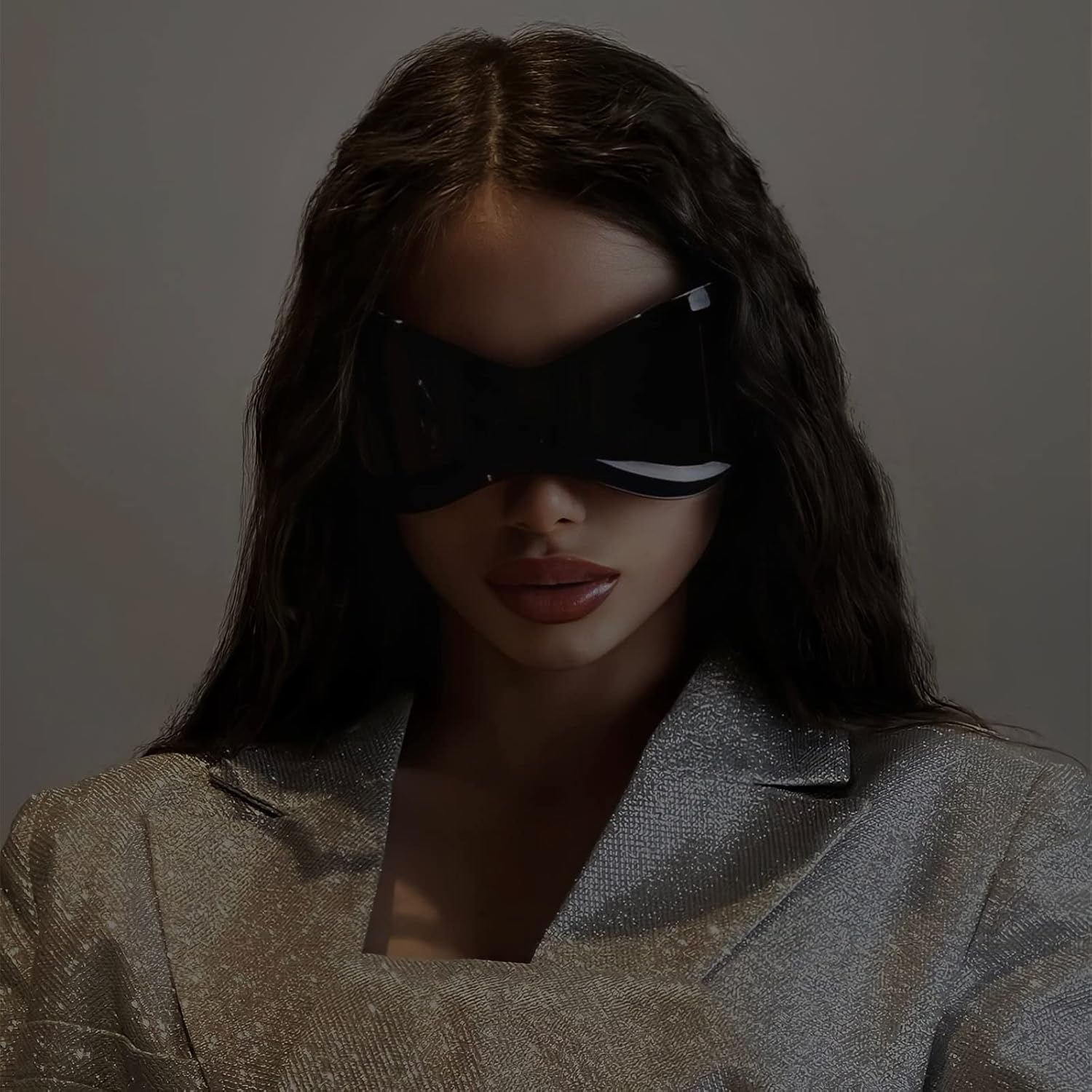 LJCZKA Rimless Wrap around Sunglasses for Women Men, Oversized Futuristic Sunglasses Y2K Trendy Shades UV400 Protection - Silver image number 7