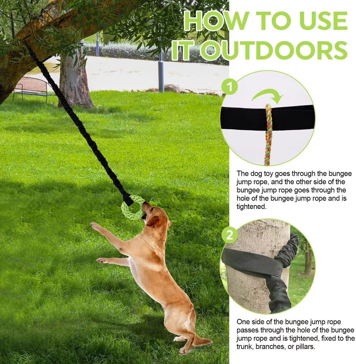 Dog Rope Toys,Dog Rope Toy for Dogs Aggressive Chewers Outdoor Dog Tug of War Toys for Pitbull Medium to Large Dogs Outdoor Bungee Hanging Exercise Ropes Muscle Builder Dogs Interactive Toys（Greener）