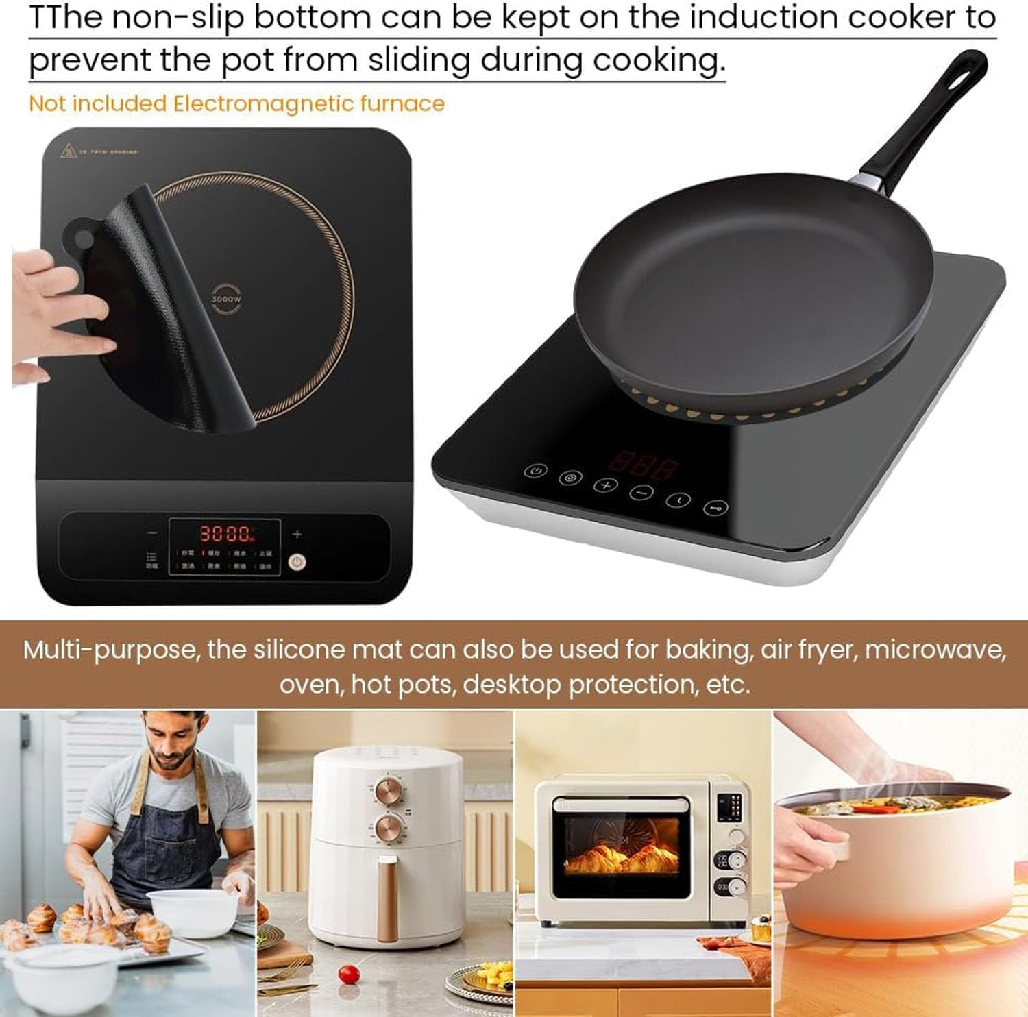 4 Pcs Thermochromic Silicone Induction Cooktop Protect Mat, High Temperature Resistance and Oil Pollution Prevention Protective Cover (9.45 Inches) image number 5