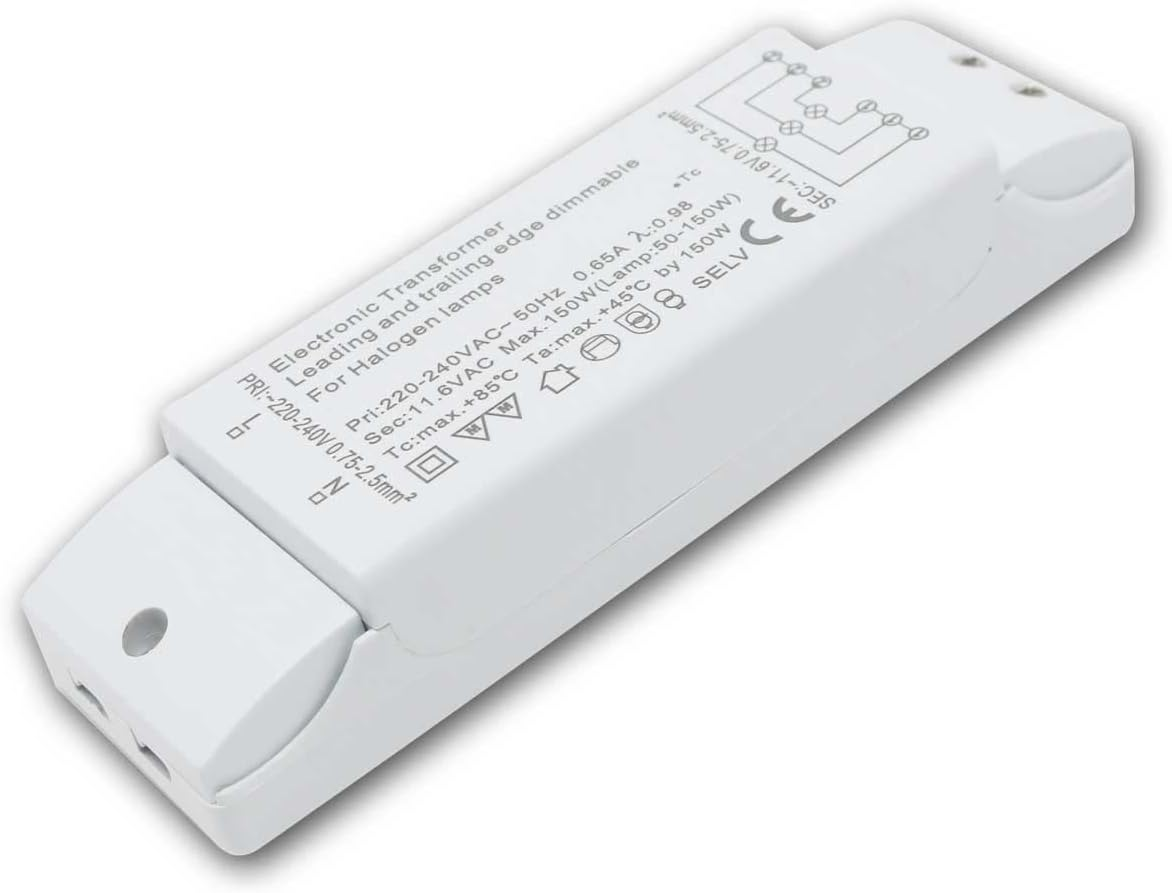 Electronic Halogen Transformer 230 V to 12 V 50-150 Watt with Overload Protection and Temperature Safety 160 X 46 X 33 Mm 1 Transformator image number 4