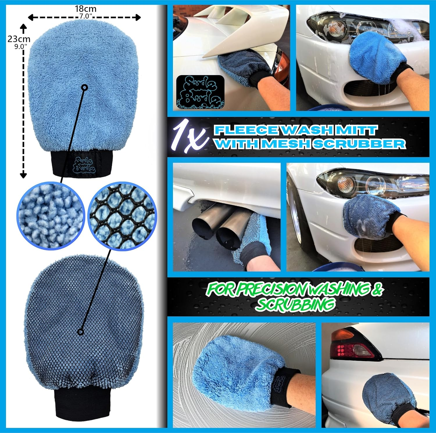 Premium Microfibre Car Wash Kit 8Pcs | Multipurpose Car Wash Mitts, Microfibre Towels Set, Wheel Brush, Detailing Brushes Set. Cleaning Kit for Exterior Washing, Interior Cleaning image number 2