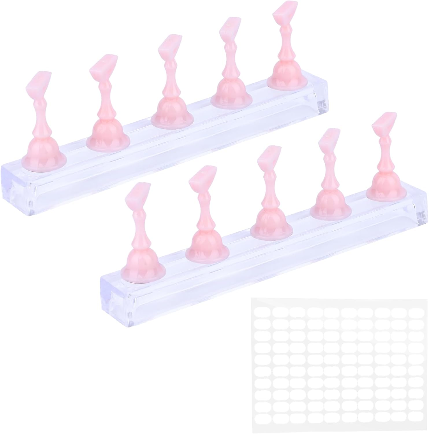 2 Set Nail Holder for Painting Nails, Acrylic Magnetic Base Fake Nail Display Stand for Press on with 100Pcs Double-Sided Adhesive Tape Home and Salon Manicure Training Tools
