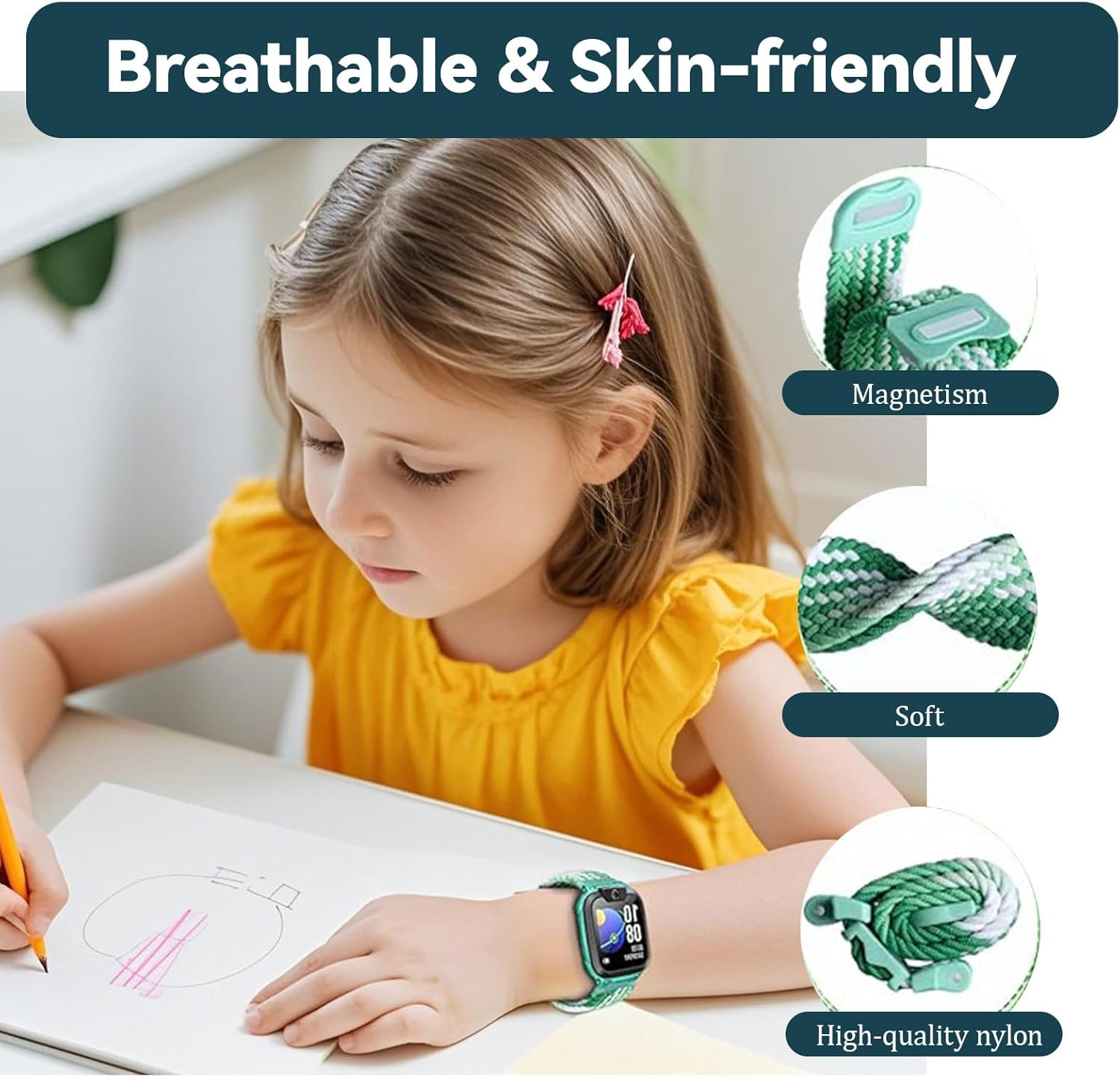 Azureray Children'S Bracelet Compatible with Watch Phone Z7/Z6/Z1, Nylon Braided Bracelets for Imoo Smartwatch Children Z1/Z6/Z7 Replacement Bands for Girls Boys image number 3