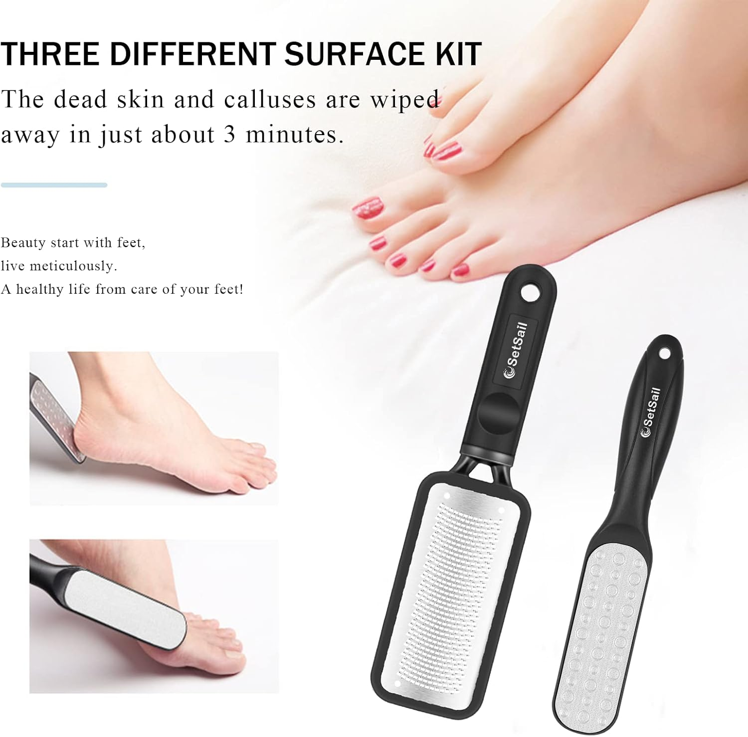 Setsail Pedicure Tools for Feet&mdash;Callus Remover for Feet, Foot Scrubber for Hard Skin, Foot File, Heel Scraper for Cracked Heels, Stainless Steel Foot Rasp (2 Pack) image number 2