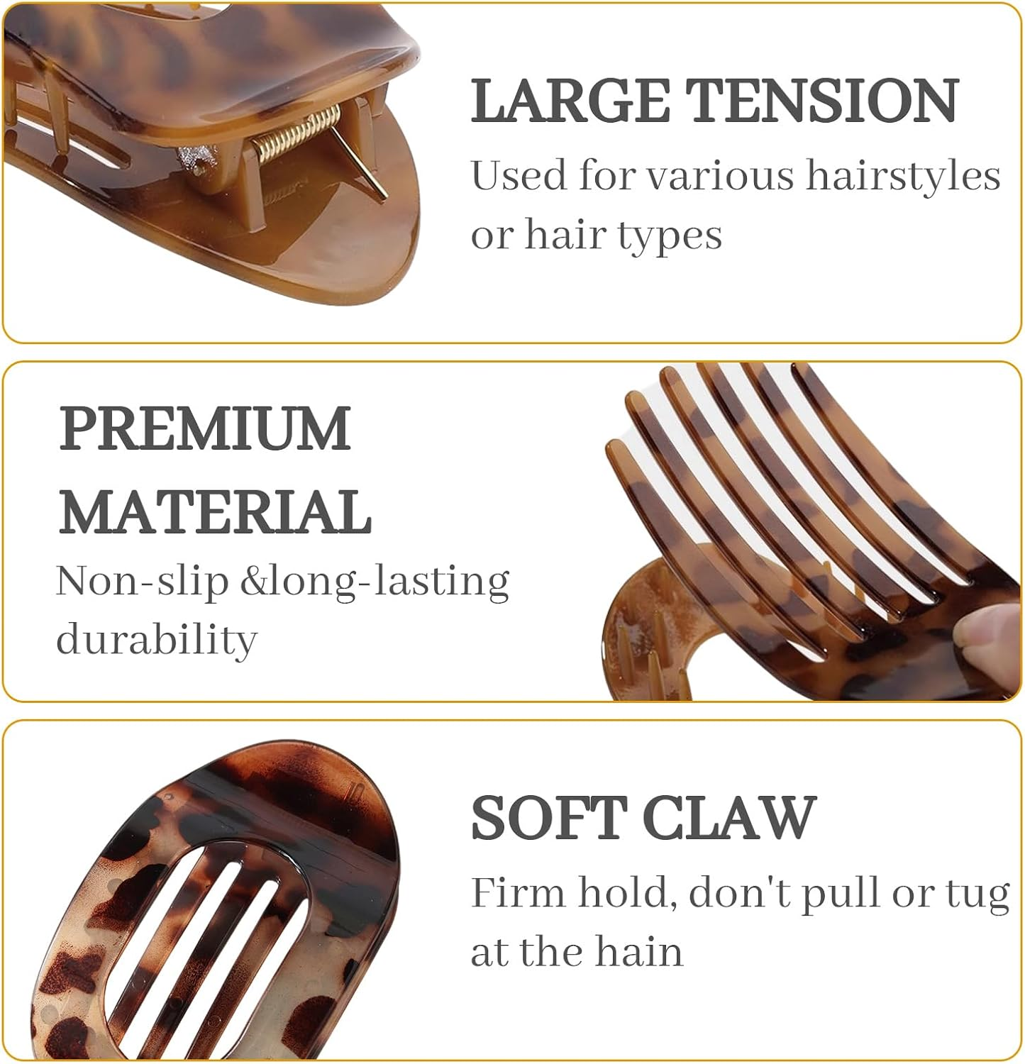 SI SEN Pack of 6 Flat Women'S Hair Clips, Flat Claw Clip, Strong Hold Side Hair Clips, for Thin and Thick Hair, Curved Design for Lying Down image number 3