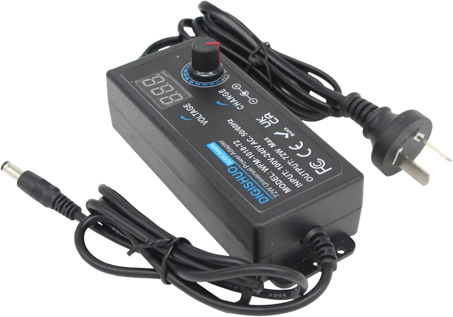 DIGISHUO 72W Power Supply Adjustable DC 3V~24V 3A Adapter |100V-240V AC to DC Converter W/LED Voltage Display and 8 Tips, for Household Electronics (DC 3~24V 72W) image number 5
