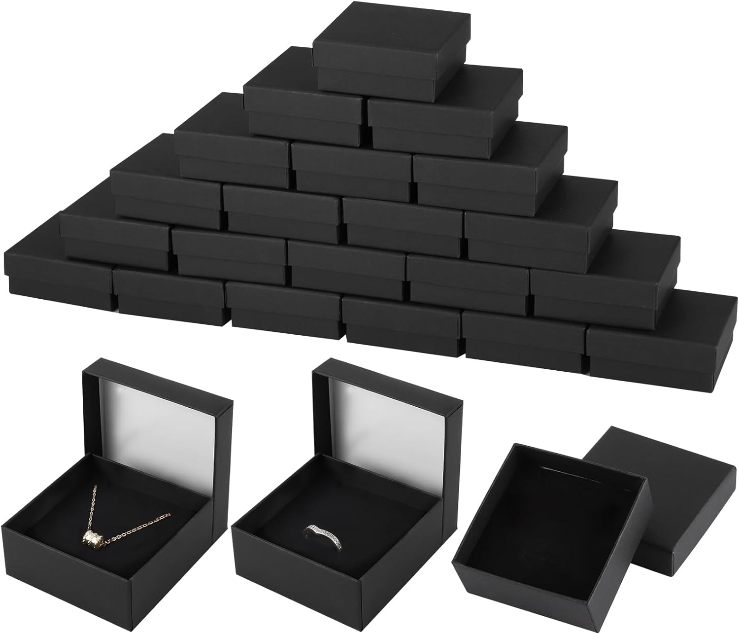 WSICSE 24Pcs Jewelry Gift Boxes - Black Small Packaging for Jewelry Storage, Cotton Filled Cardboard for Earrings, Rings, Necklaces - Valentine'S Day, Mother'S Day image number 5