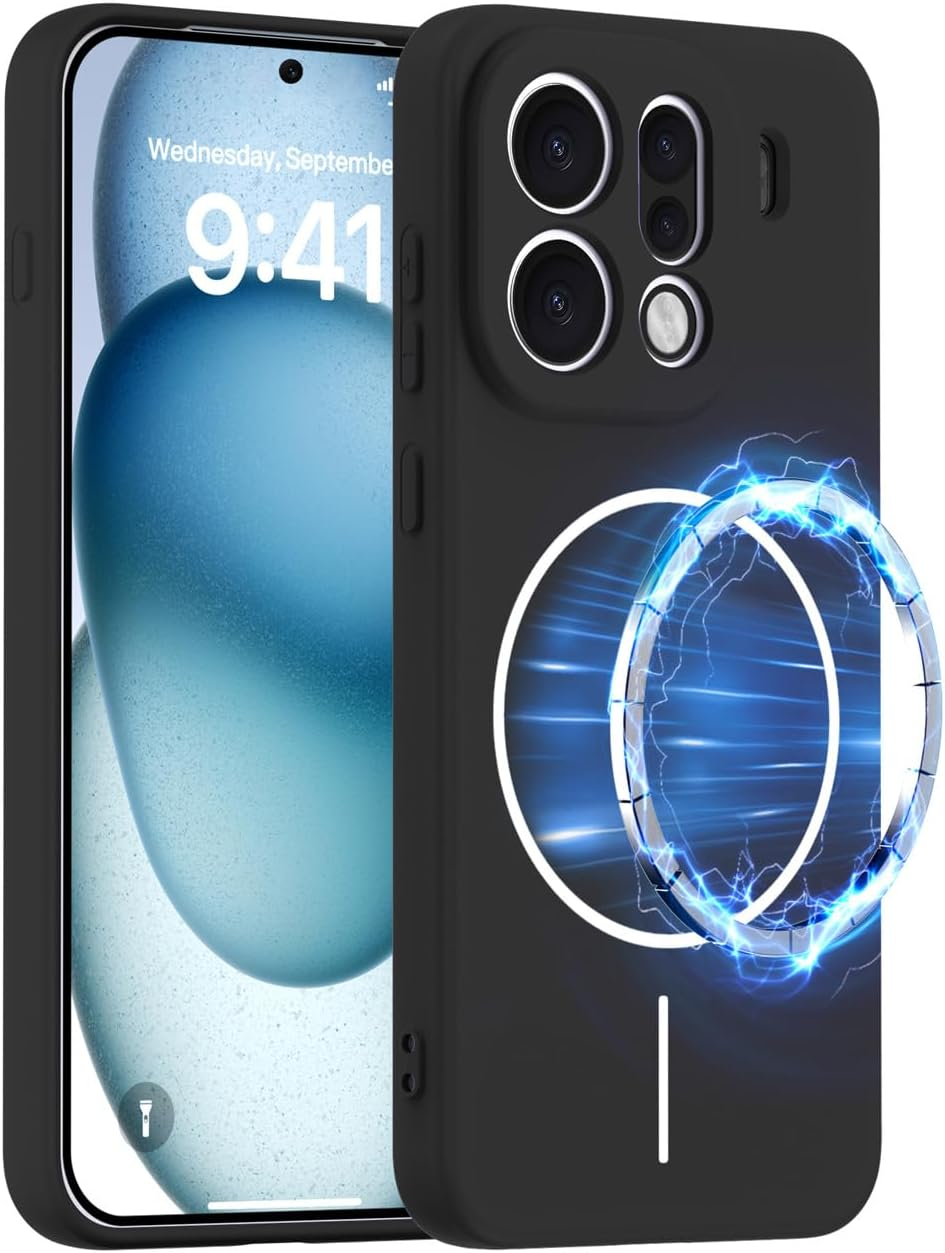 YUXING Case Compatible with Oppo Find X9 Pro 5G for Magsafe, Shockproof Silicone Case, Slim Full Protection Magnetic Mobile Phone Case, Black image number 3