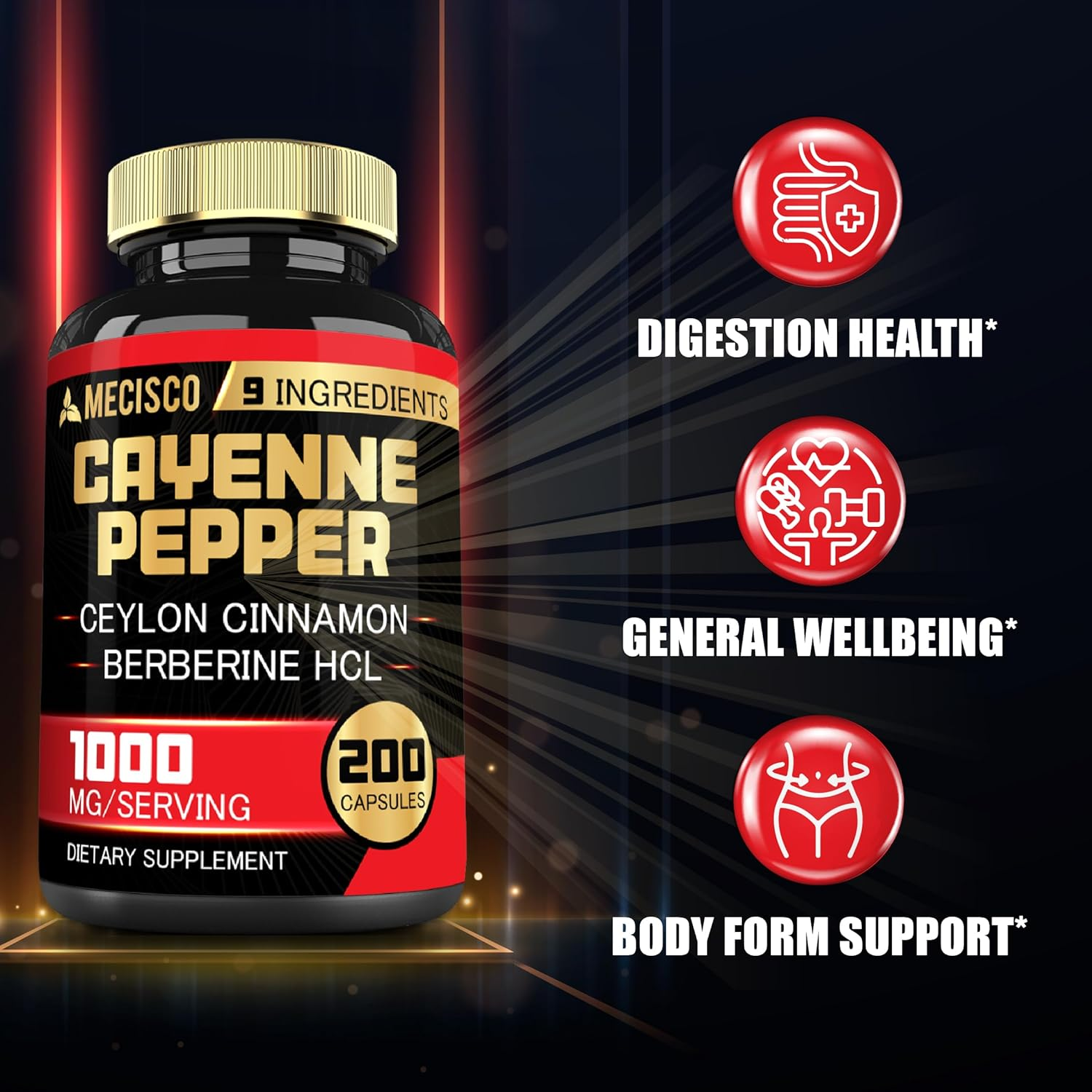 Cayenne Pepper Capsules 1000Mg with Turmeric Curcumin Root, Berberine Hcl, Ceylon Cinnamon Bark & More - 200 Capsules image number 3