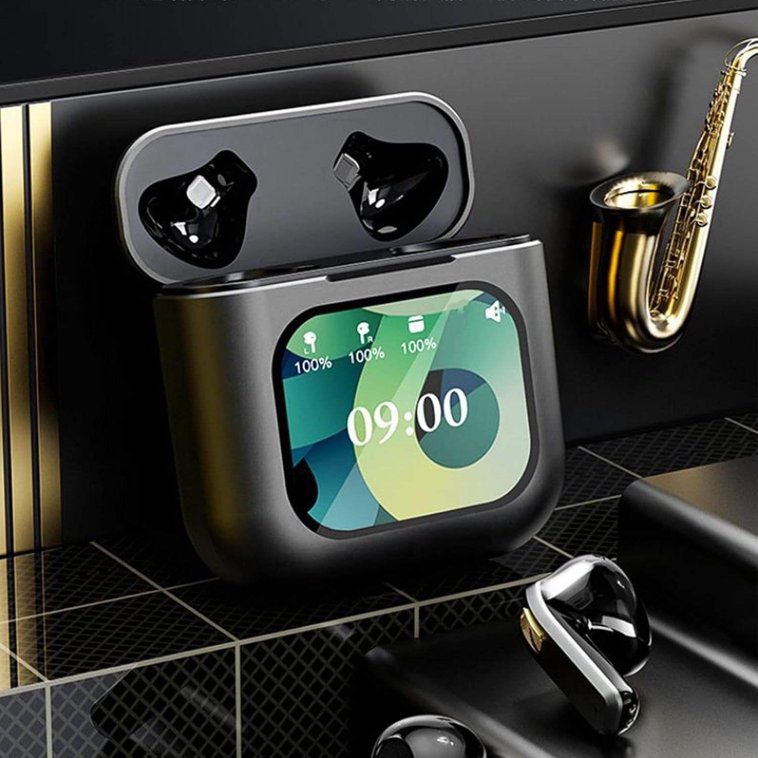 Denash Bluetooth Headphones, In-Ear Headphones, Wireless Earphones with Noise Cancelling and Charging Case, Hifi Stereo Earphones, Sports Headphones (Black) image number 6