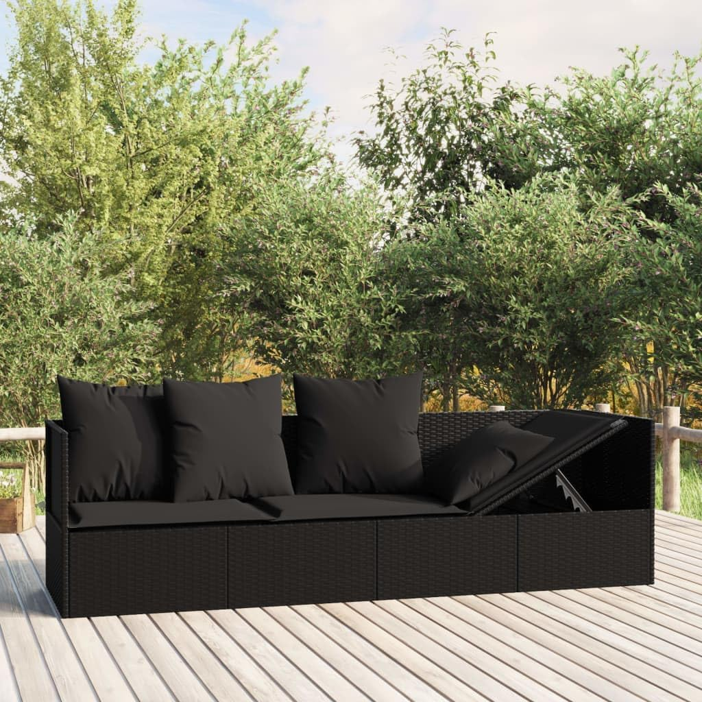 Vidaxl - Lounge Bed Outdoor with Cushions, Weather-Resistant Poly Rattan in Black, Adjustable Sides, Stylish & Comfortable image number 2