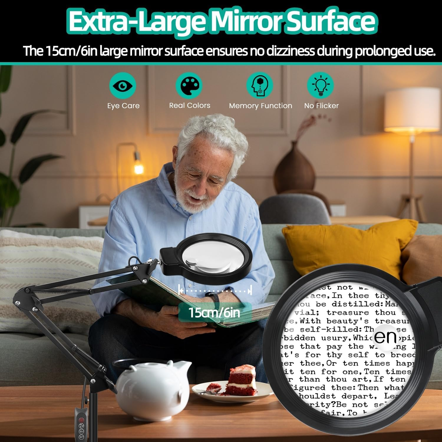 Lquan 20X 10X Magnifying Glass with Light and Stand, 72 LED Light, 3 Color Modes, Adjustable Brightness, 2 in 1 Adjustable Height Magnifier Floor Lamp for Repair, Sewing, Reading, Crafts, Hobbies image number 6