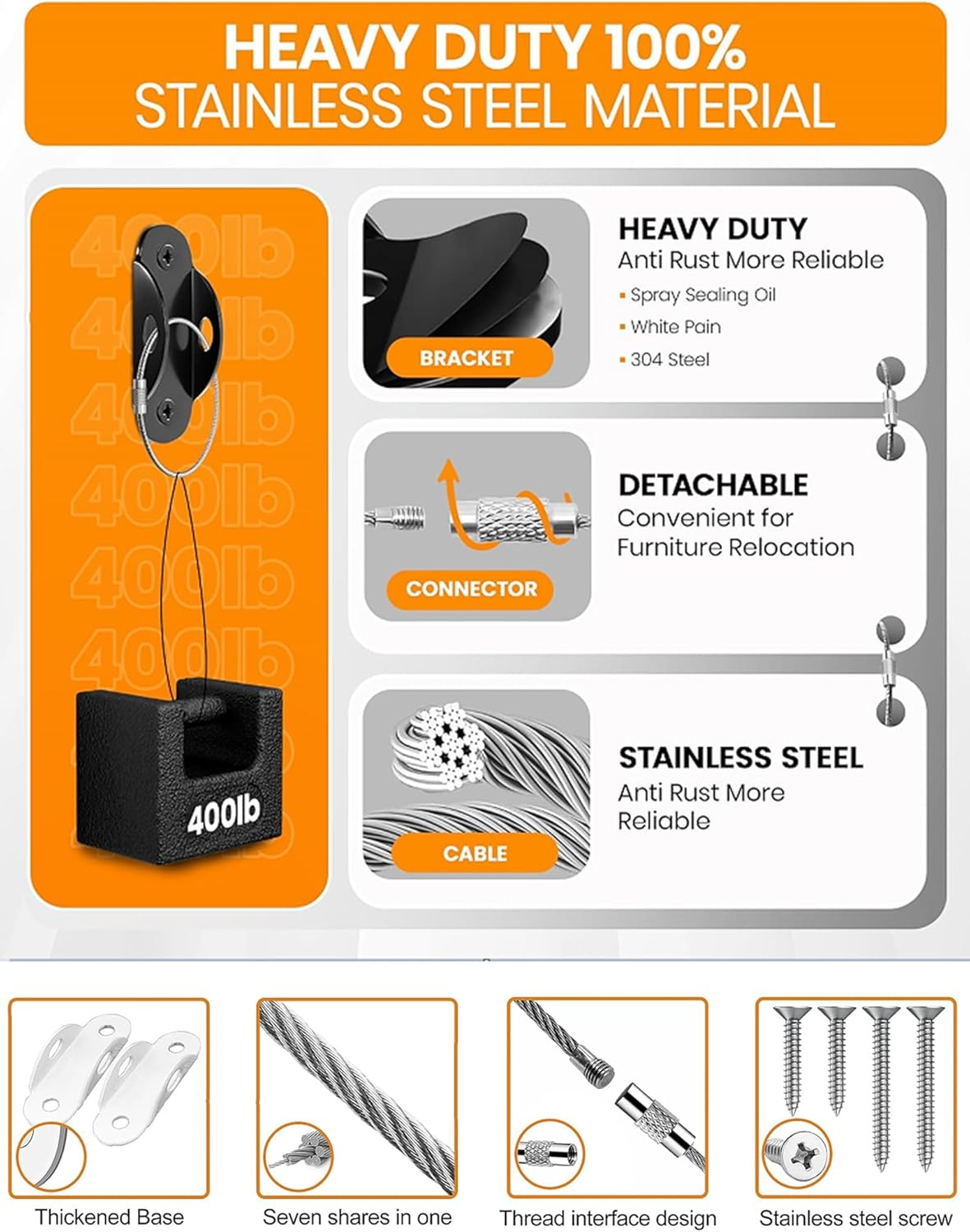 Furniture Wall Anchors 12 Pack, Baby Proof Anchors Stainless Steel anti Tip Furniture Straps, Black Furniture Anchors for Child Safety, Dresser Cabinet Bookshelf Anti-Tip Kit, DEMIBAZ - Silver image number 4